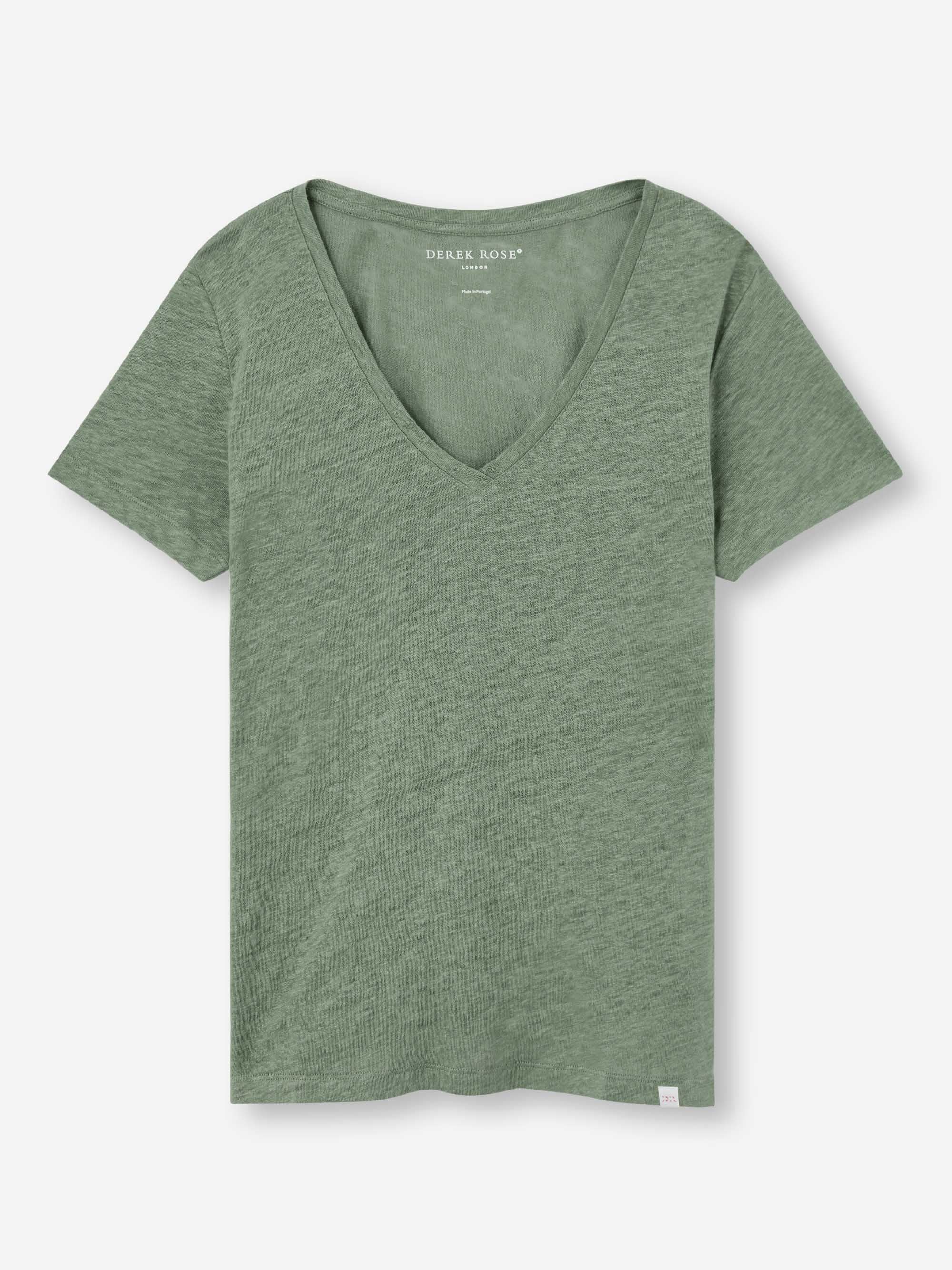 Women's V-Neck T-Shirt Jordan Linen Sage Green