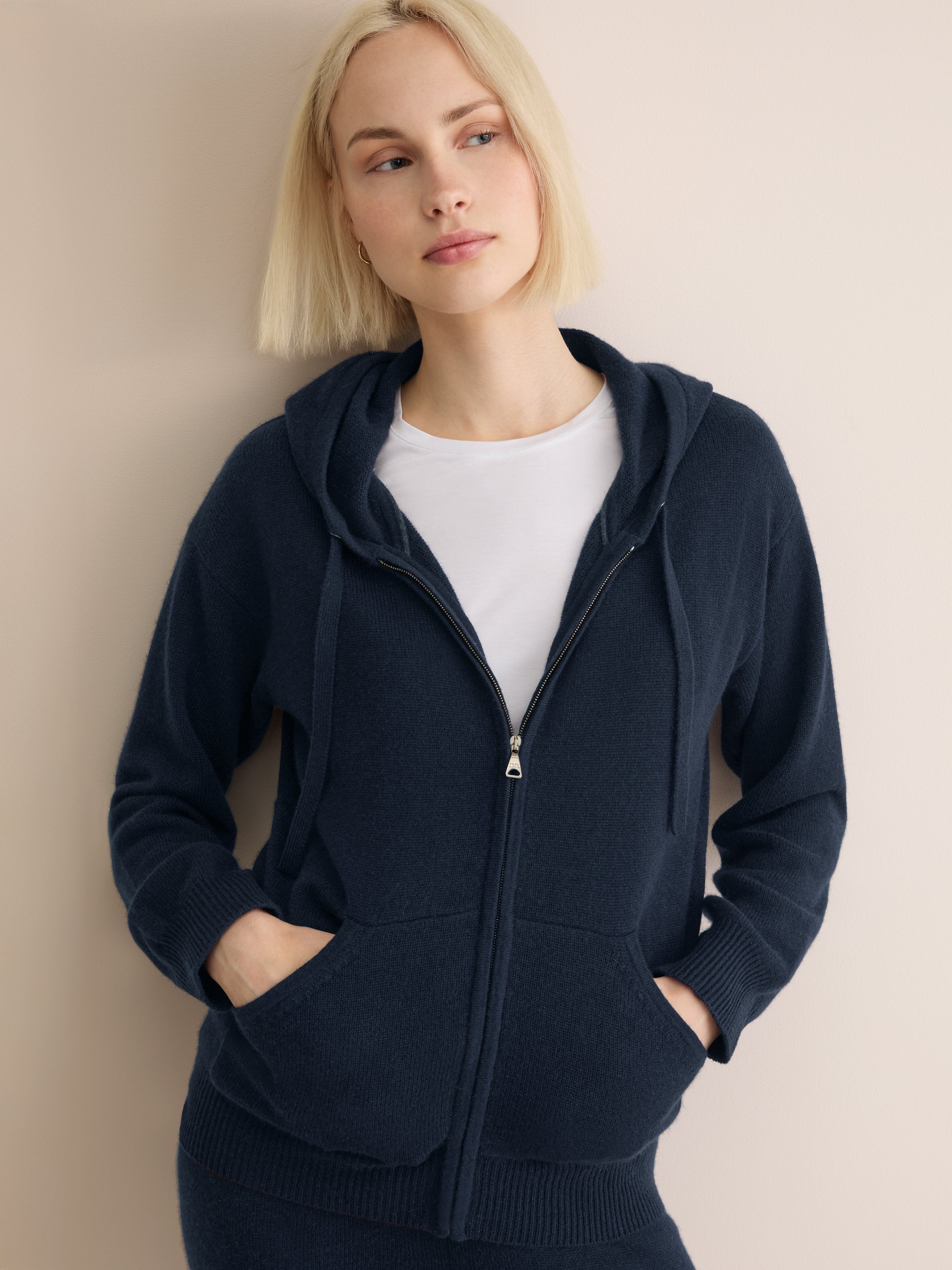 Women's Zip Up Hoodie Daphne Cashmere Navy