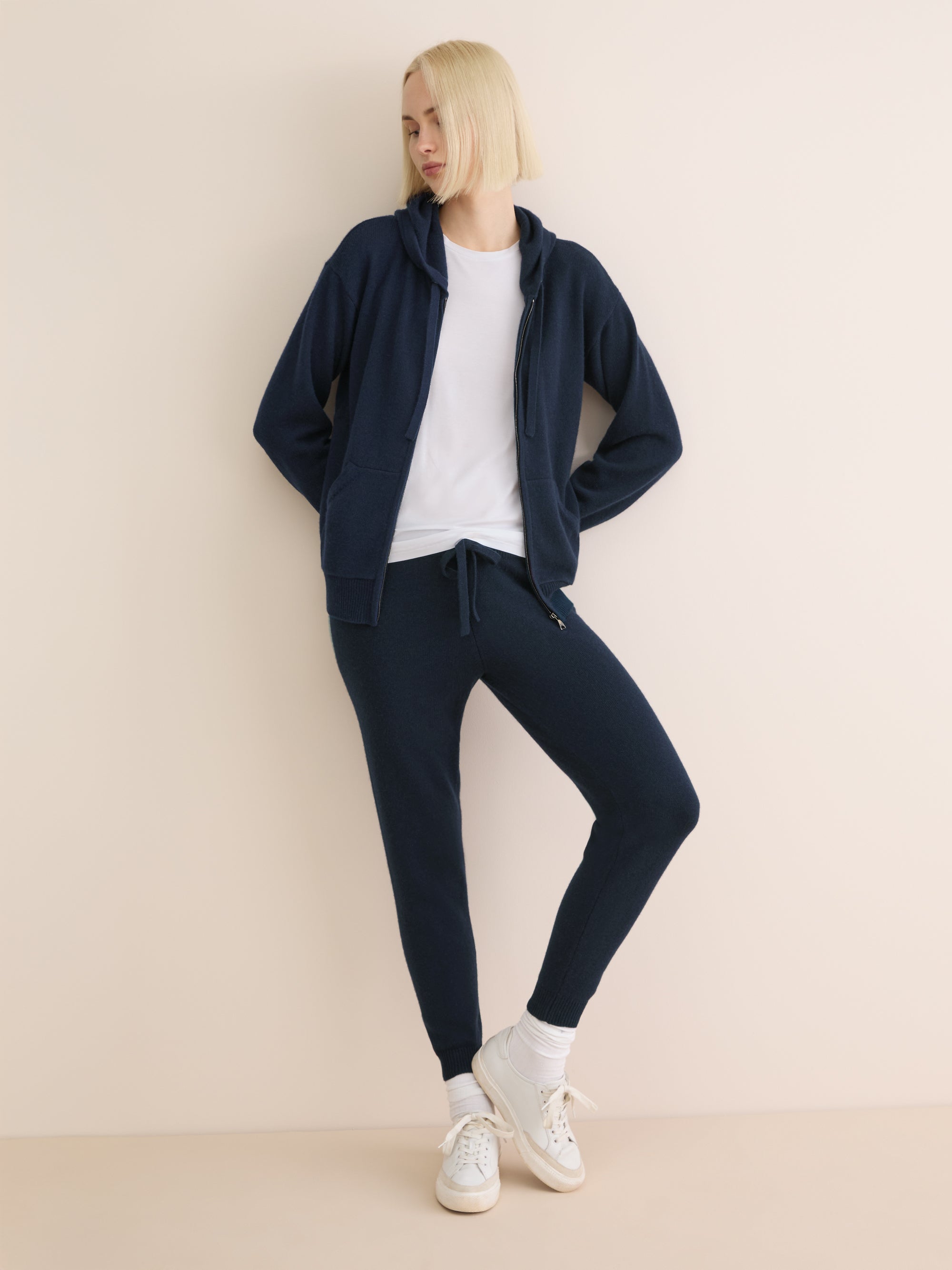 Women's Zip Up Hoodie Daphne Cashmere Navy
