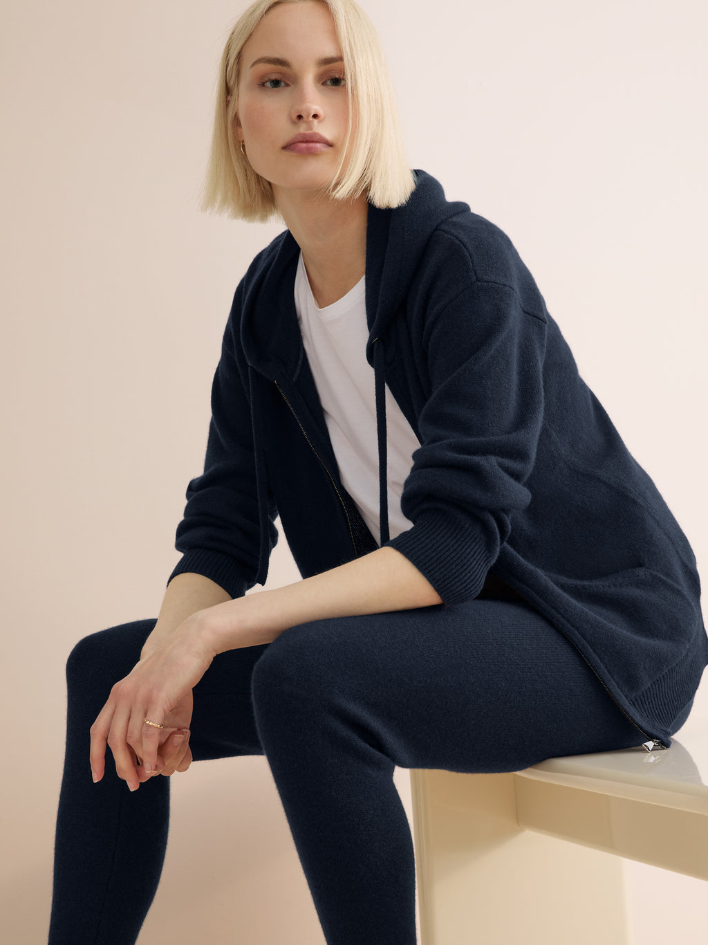 Daphne Cashmere Zip Up Hoodie Navy Blue