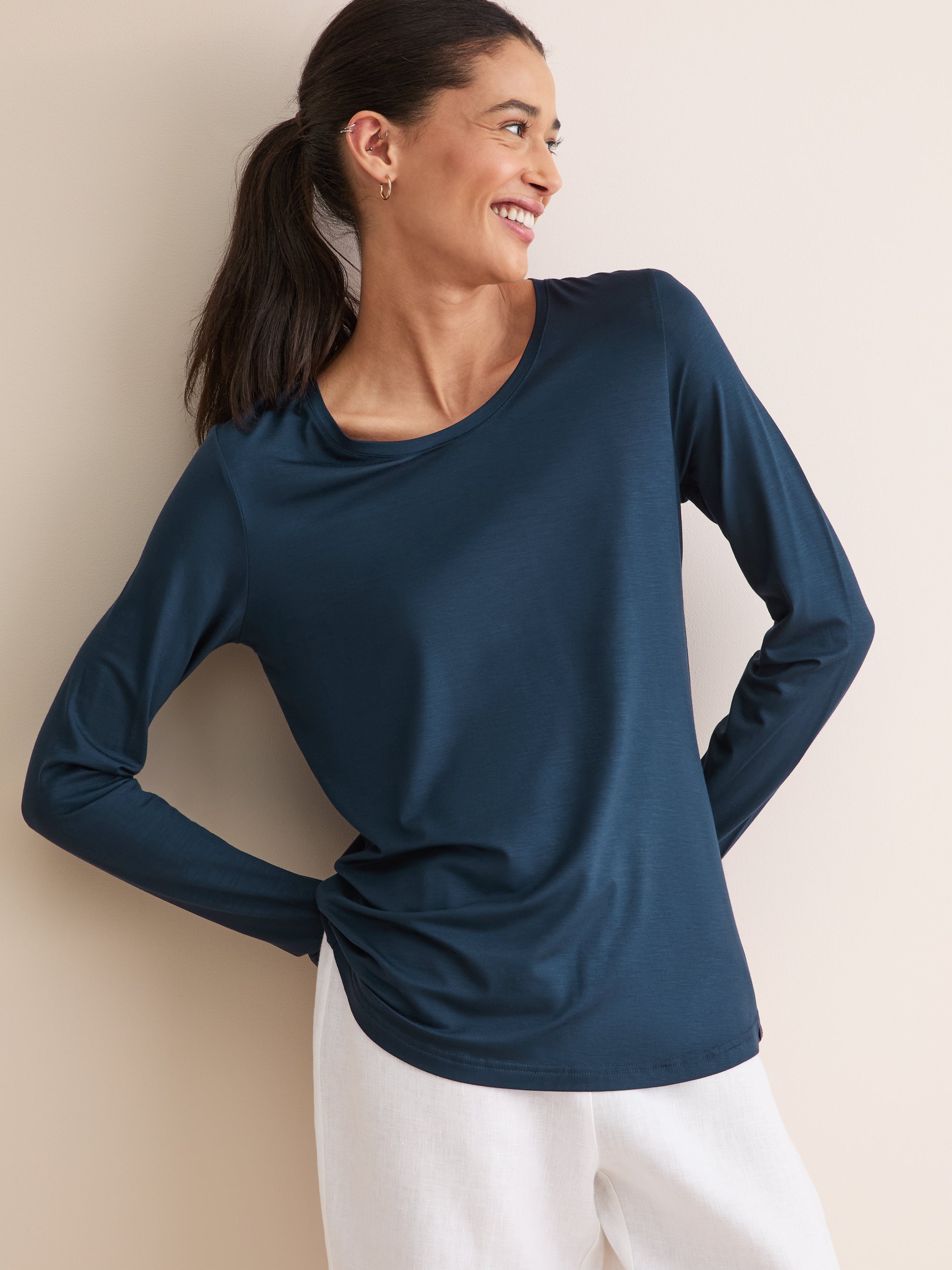 Women's Long Sleeve T-Shirt Lara Micro Modal Stretch Navy