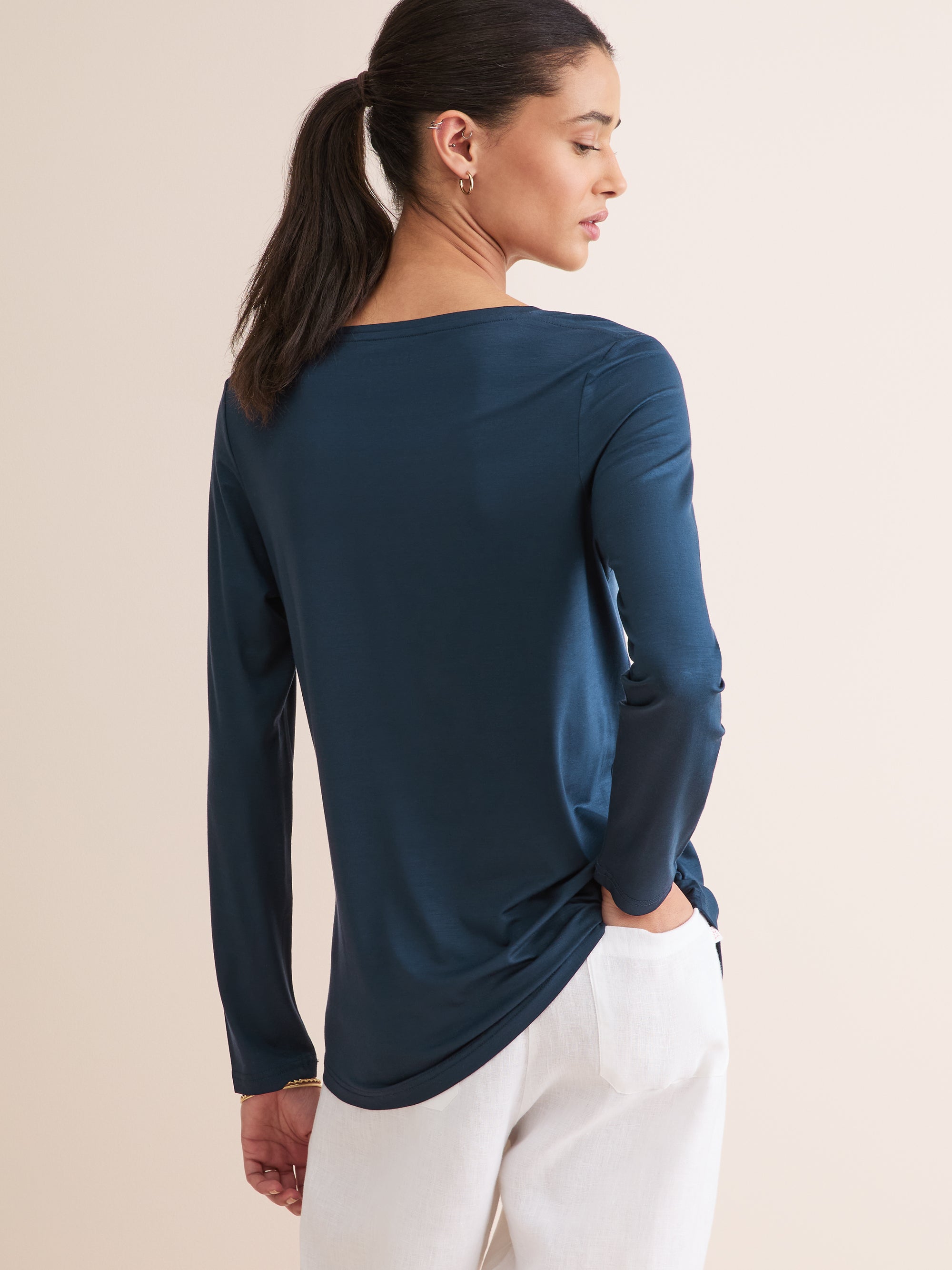 Women's Long Sleeve T-Shirt Lara Micro Modal Stretch Navy