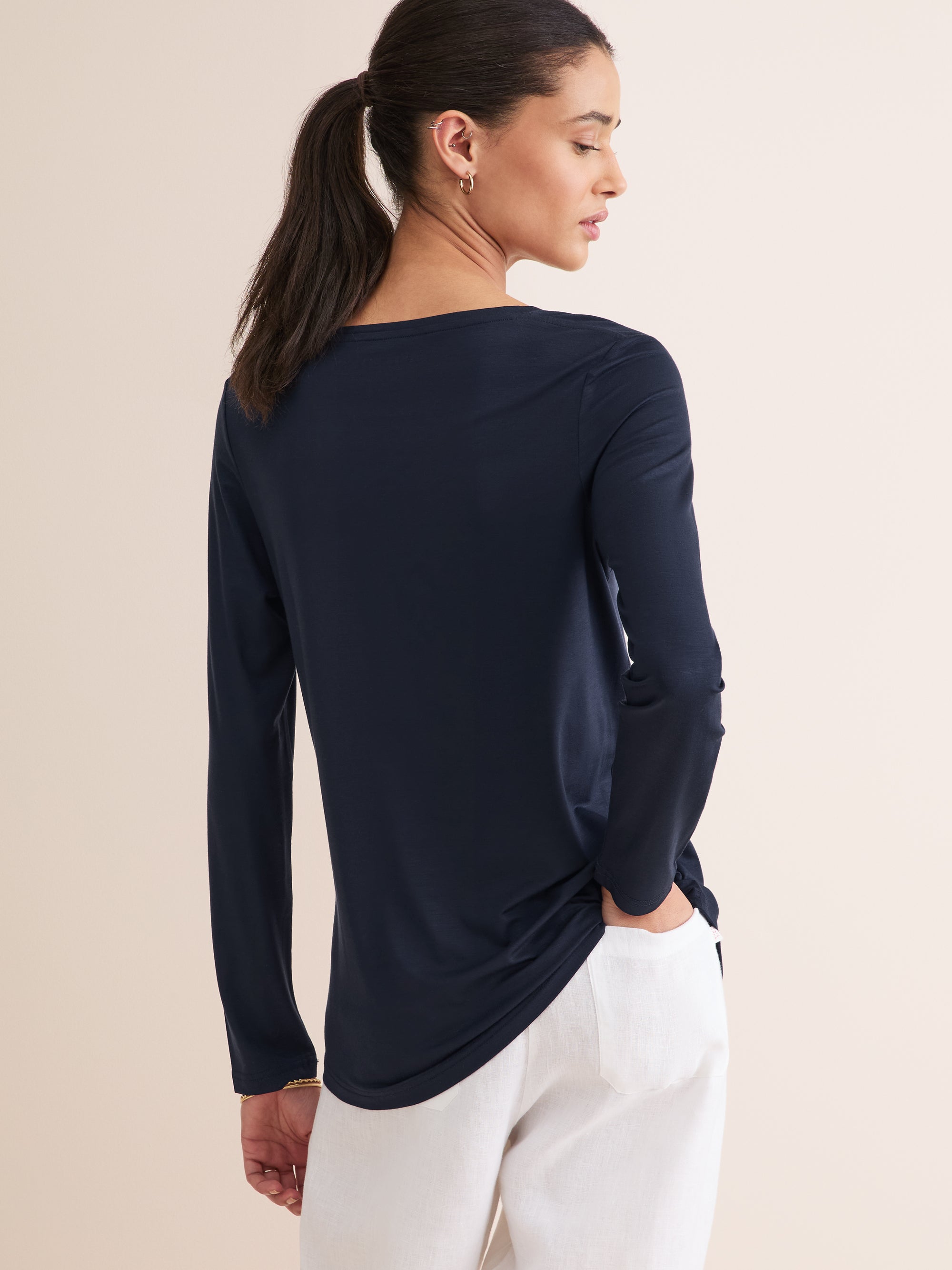 Women's Long Sleeve T-Shirt Lara Micro Modal Stretch Navy