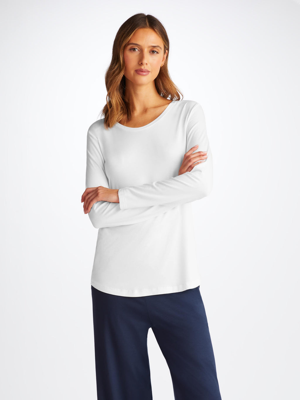 Women's Lara Micro Modal Long Sleeve T-Shirt White | Derek Rose