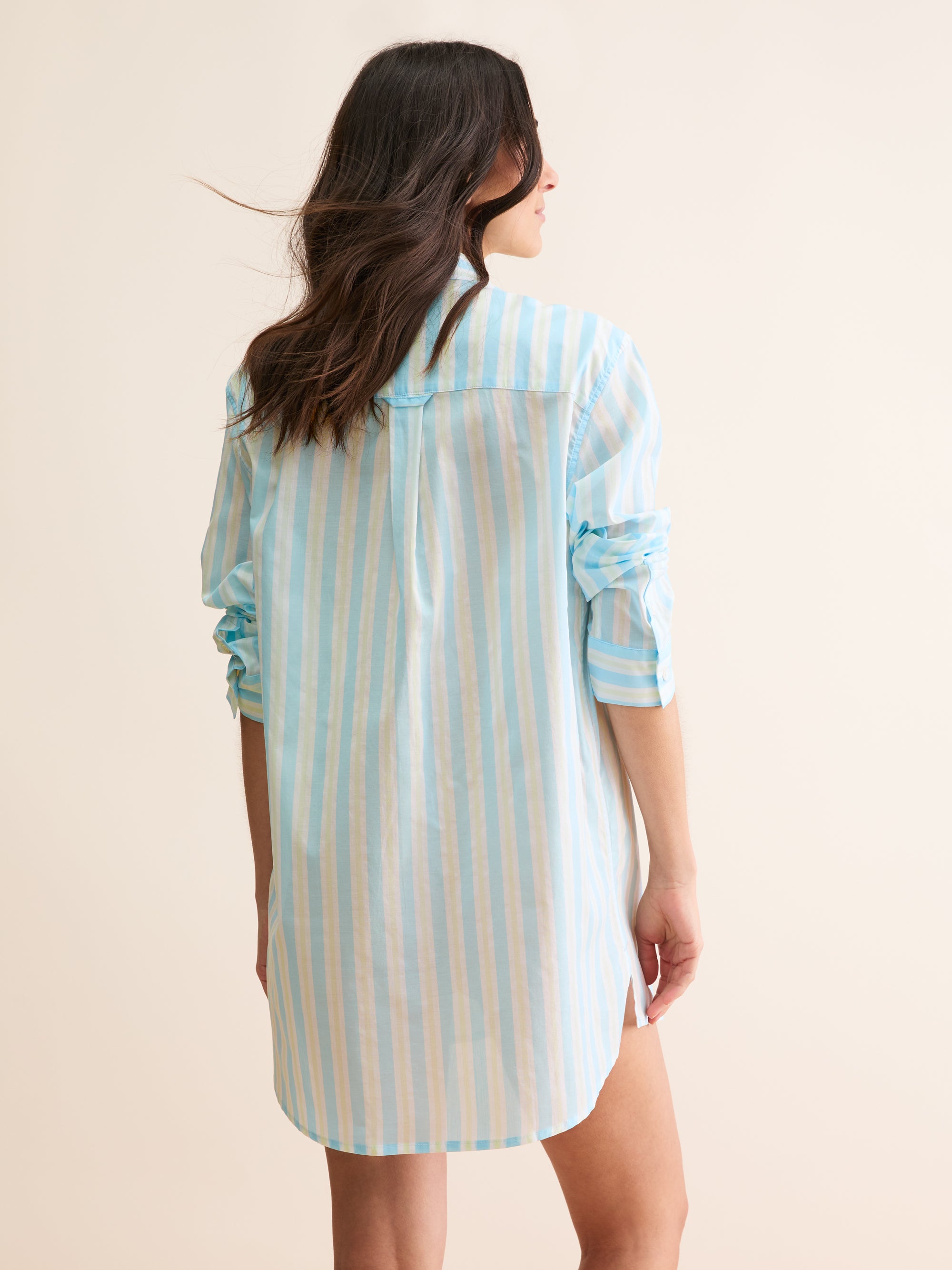 Women's Nightshirt Amalfi Cotton Batiste Aqua Blue Stripe