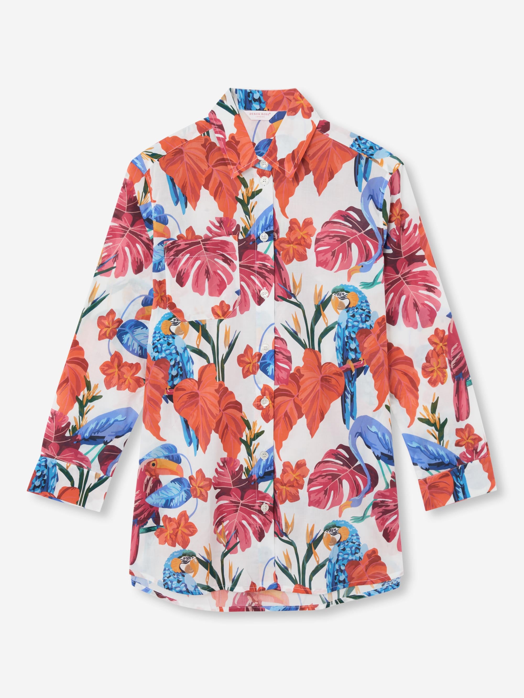 Women's Nightshirt Cotton Batiste White Jungle Birds Print