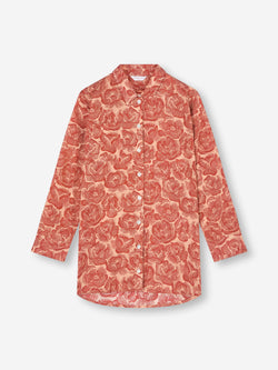Women's Nightshirt Cotton Batiste Rustic Red & Peach Rose Print