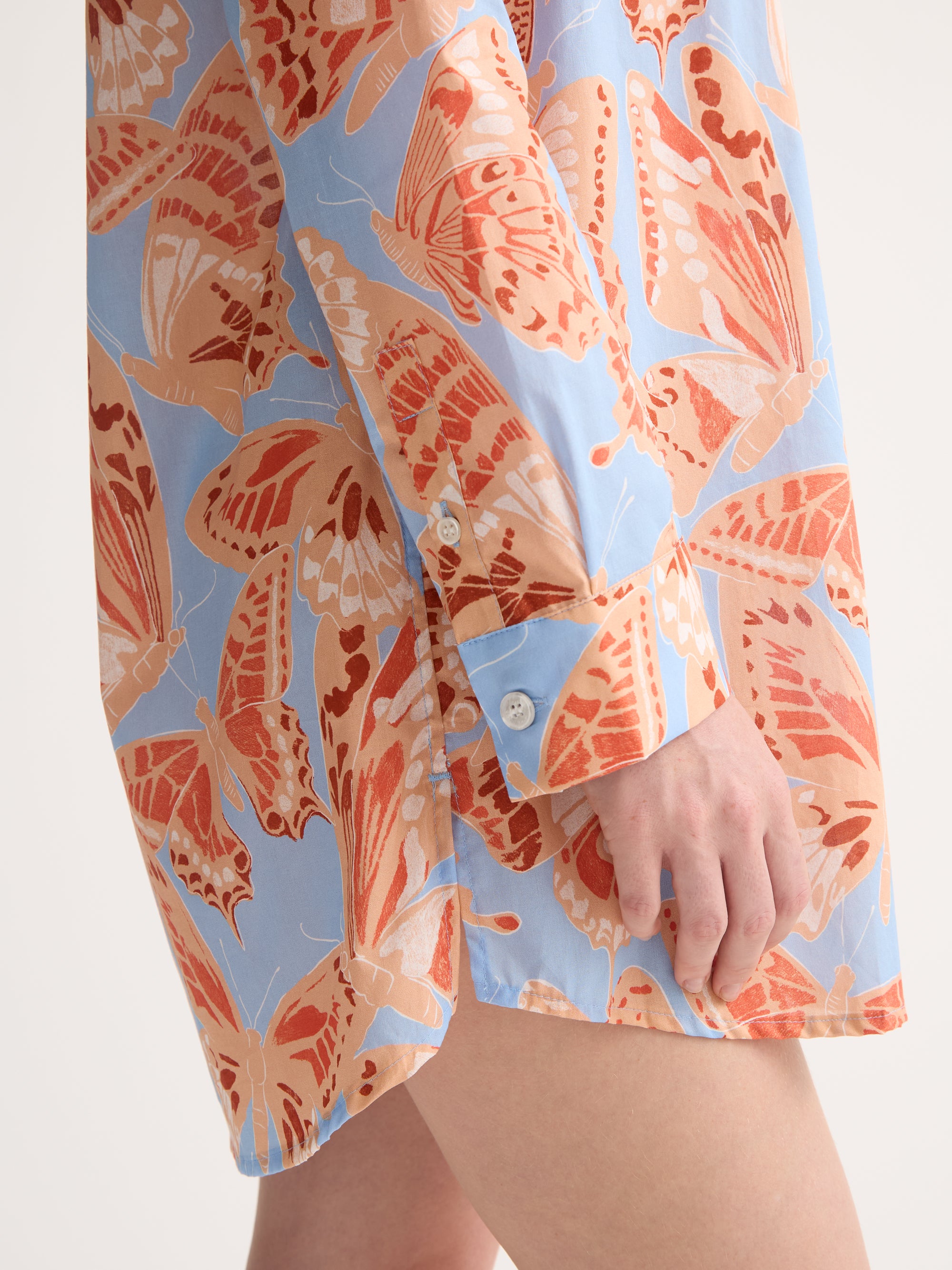 Women's Nightshirt Cotton Batiste Light Blue & Peach Butterfly Print