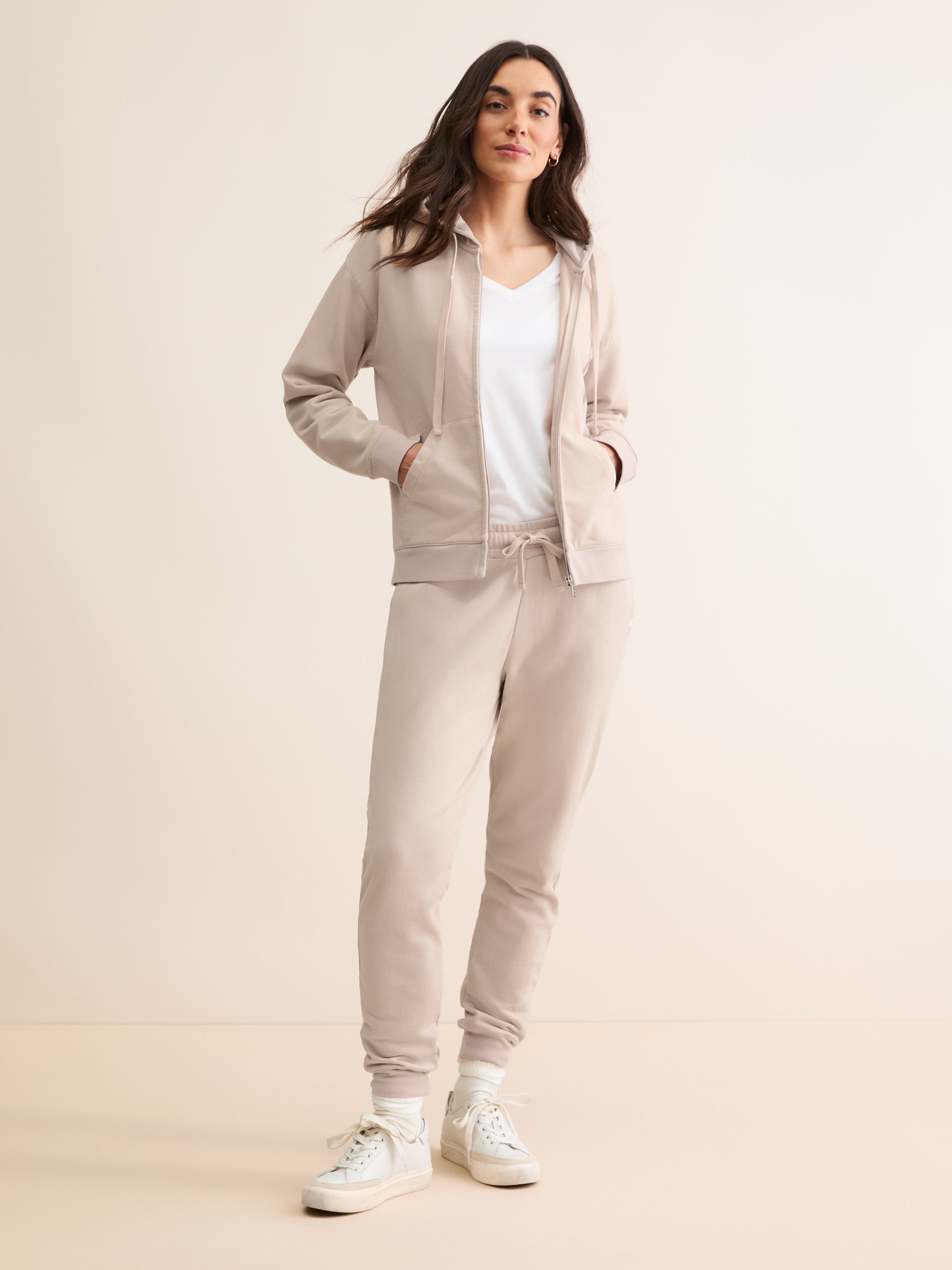 Women's Zip Up Hoodie Quinn Cotton Modal Beige Pink