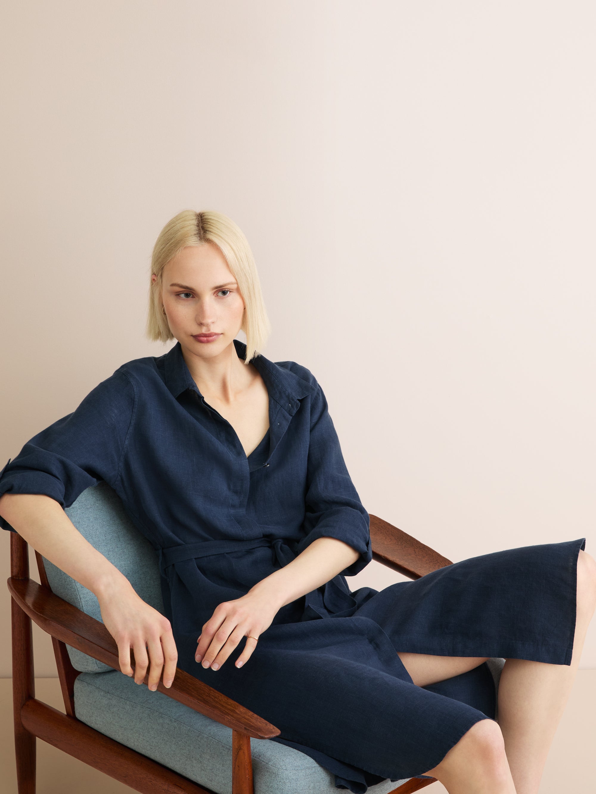 Women's Dress Sicily Linen Navy