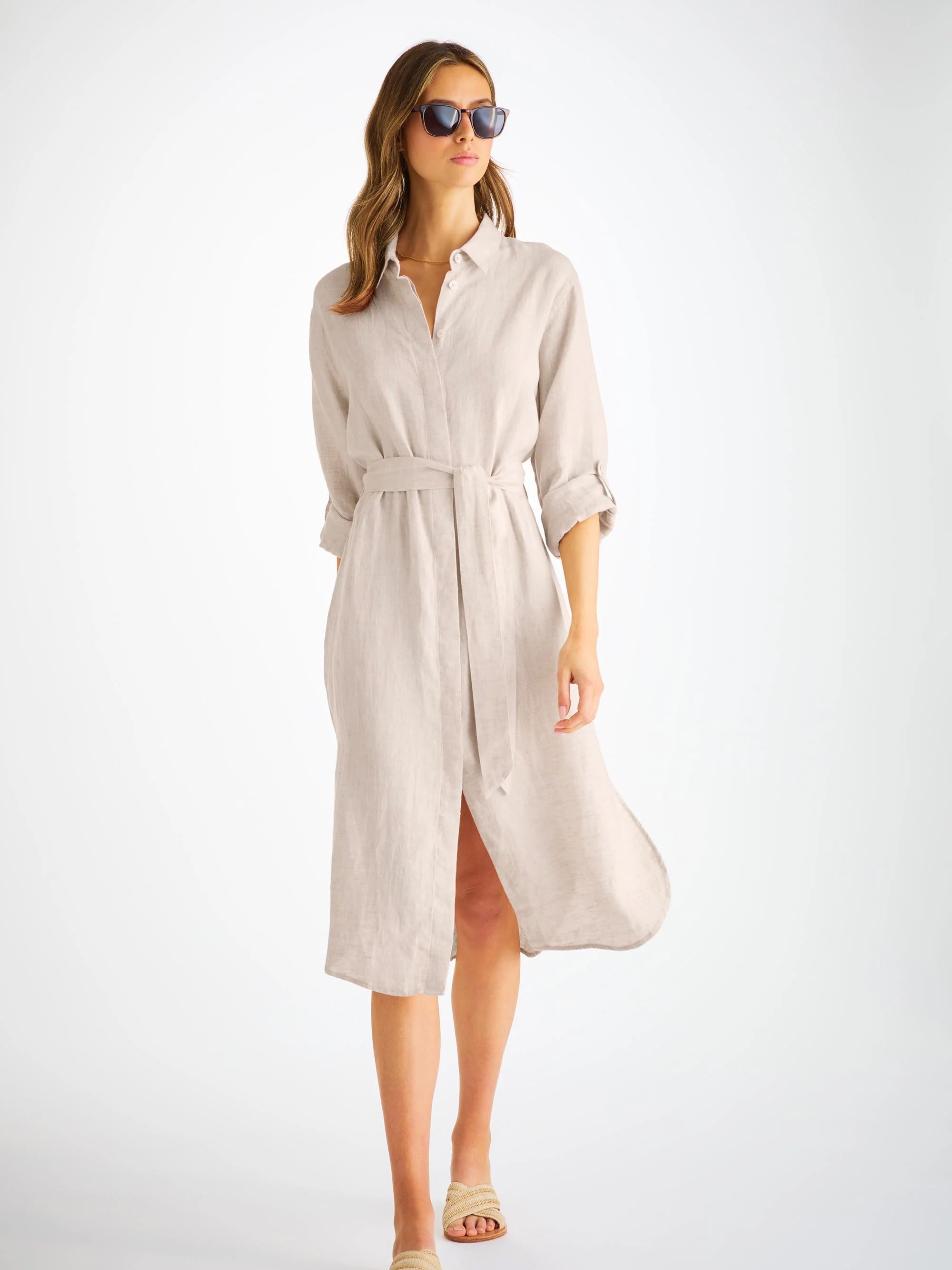 Derek Rose Women's Dress Sicily Linen Sand Derek Rose Women's Dress Sicily Linen Sand