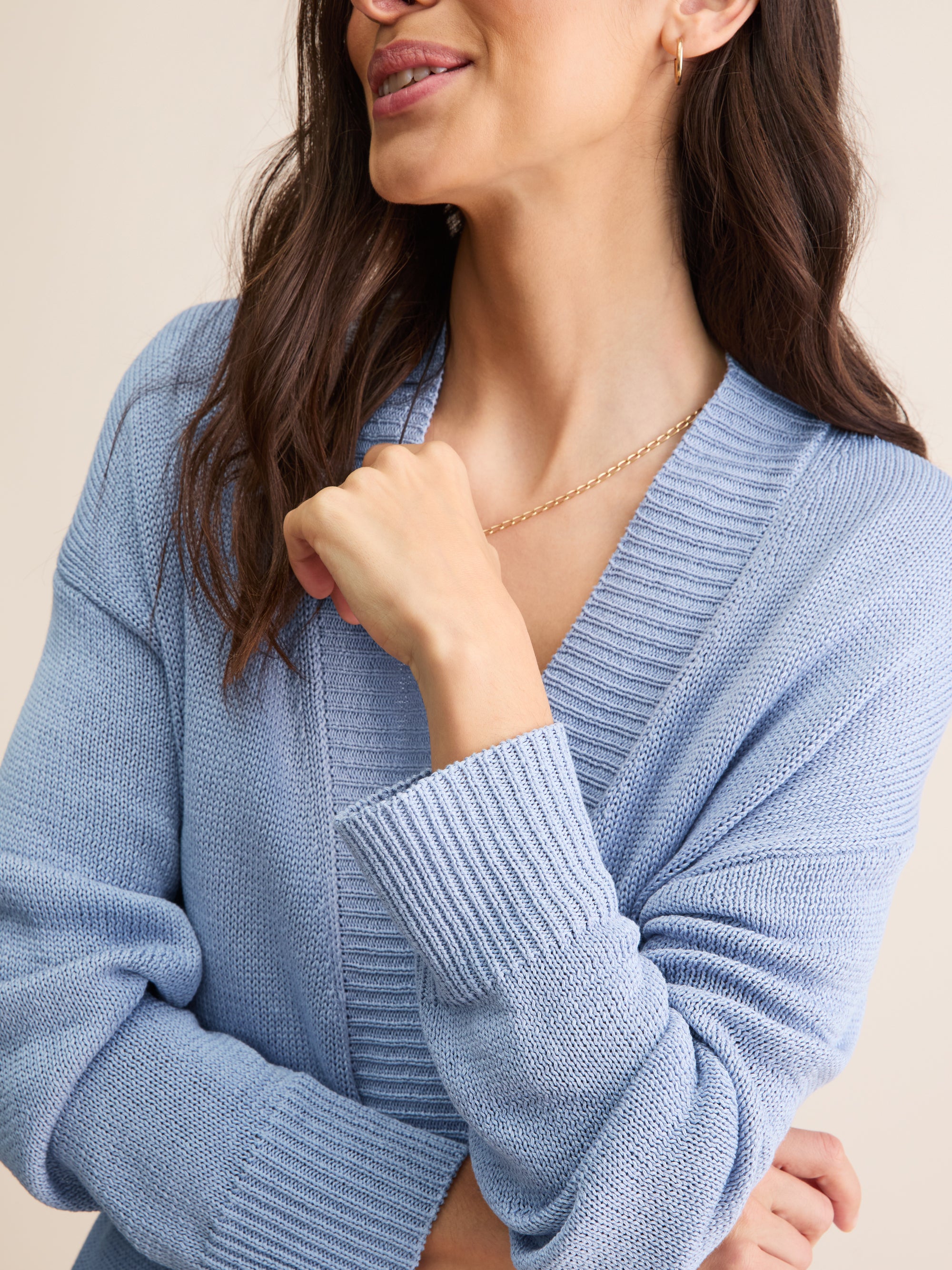 Women's Belted Cardigan Delphine Silk Linen Lavender Blue | Derek Rose