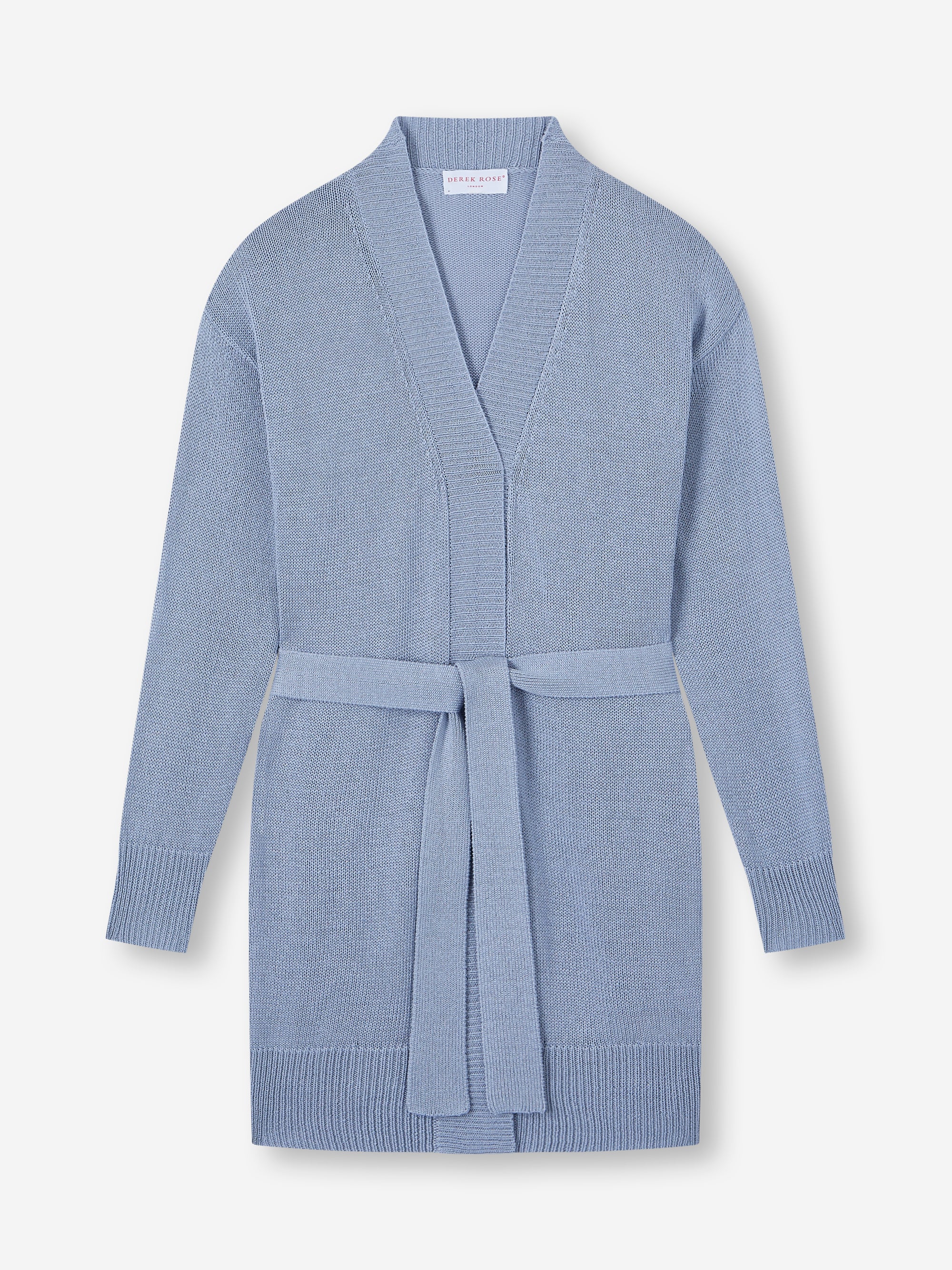 Women's Belted Cardigan Delphine Silk Linen Lavender Blue | Derek Rose