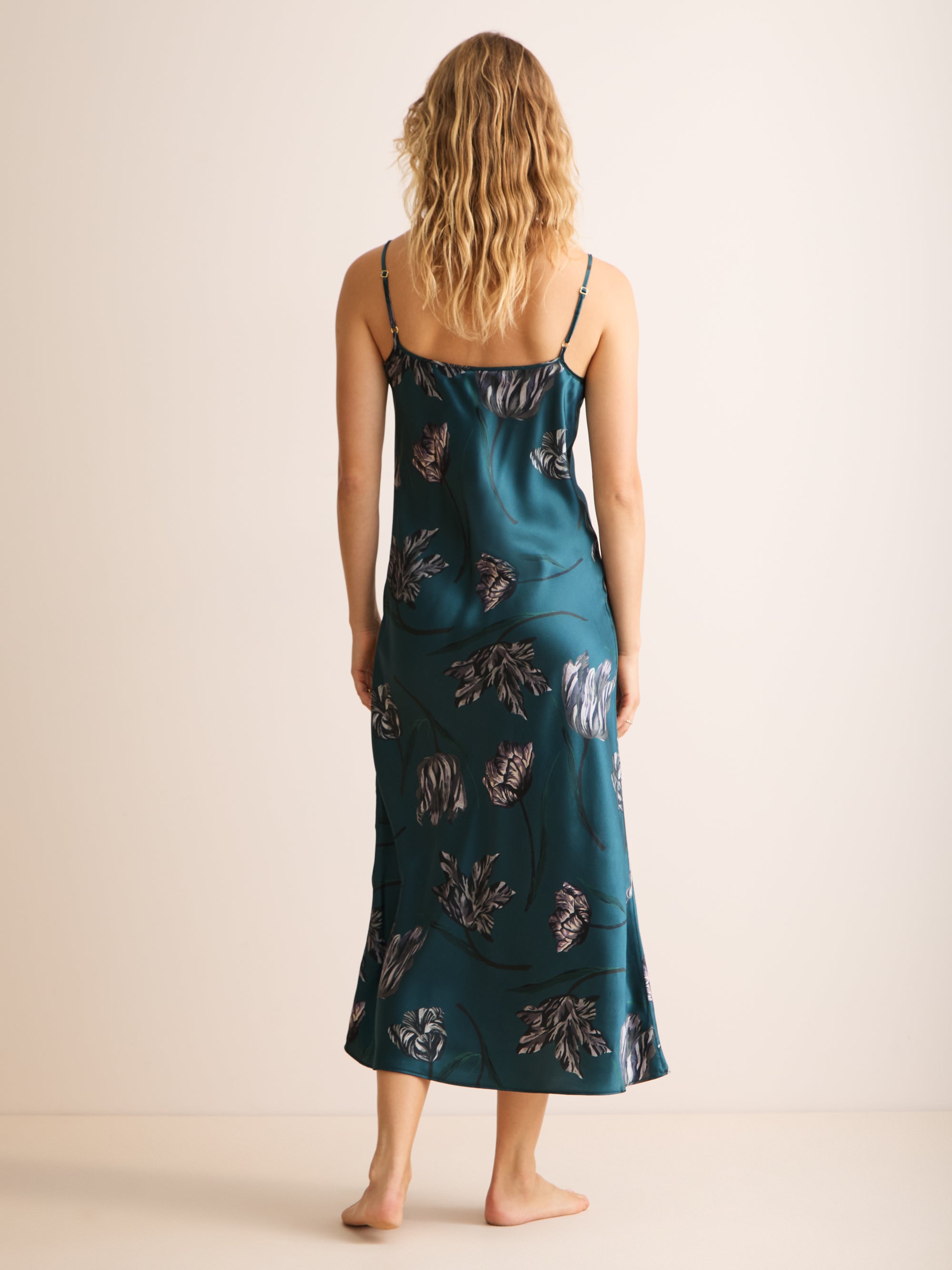 Brindisi Silk Slip Nightdress Teal & Grey Tulip