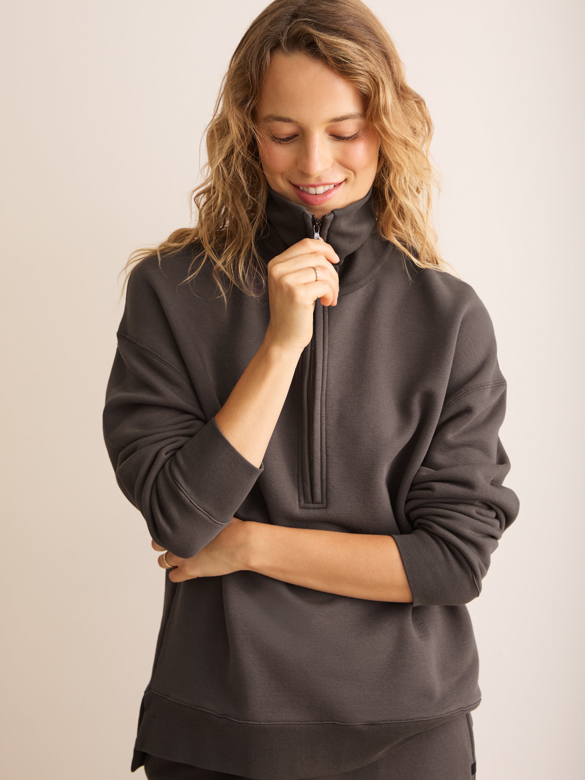 Harley Cotton Modal Half-Zip Sweatshirt Espresso Brown