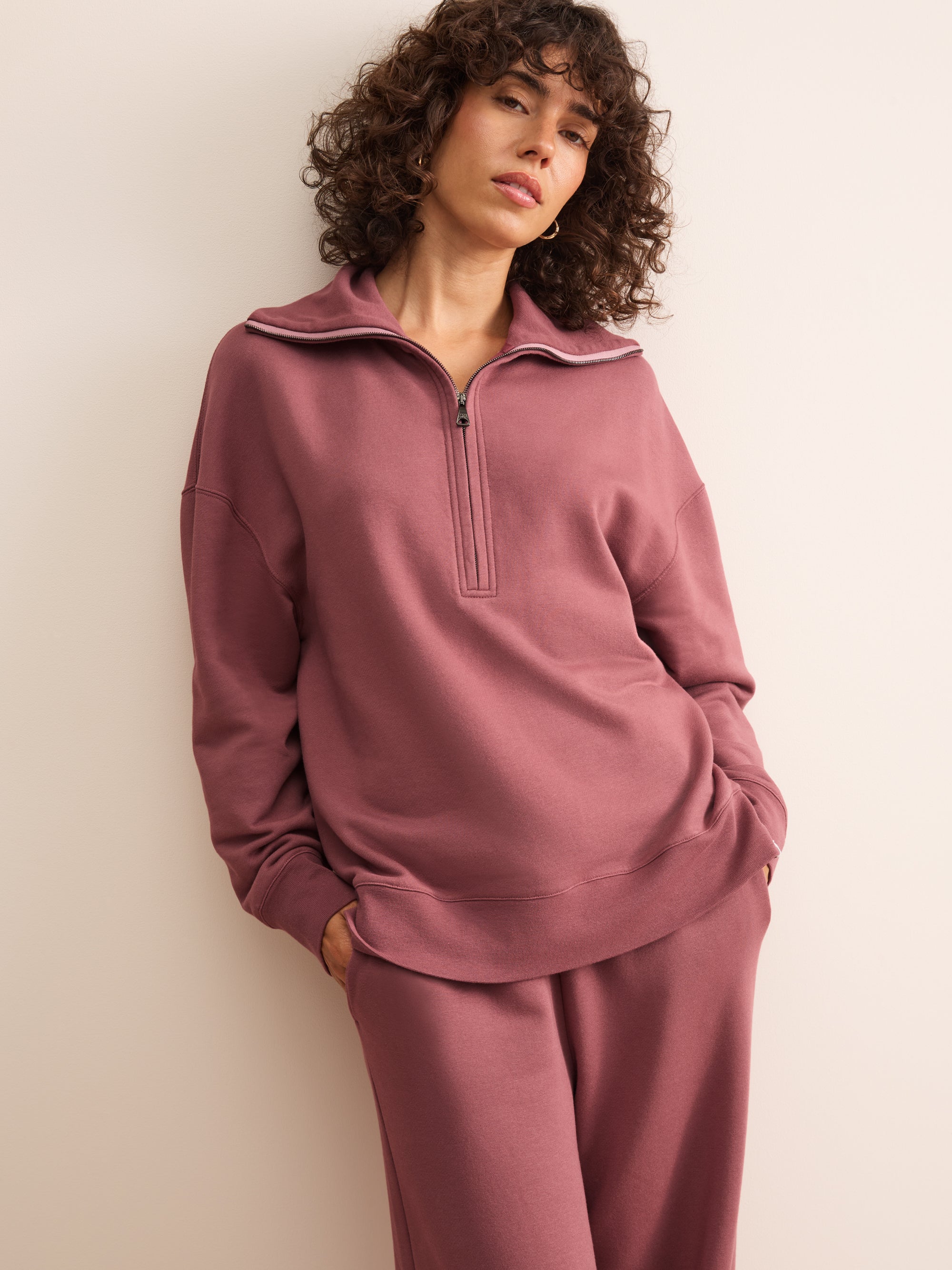 Harley Cotton Modal Half-Zip Sweatshirt Dusty Rose