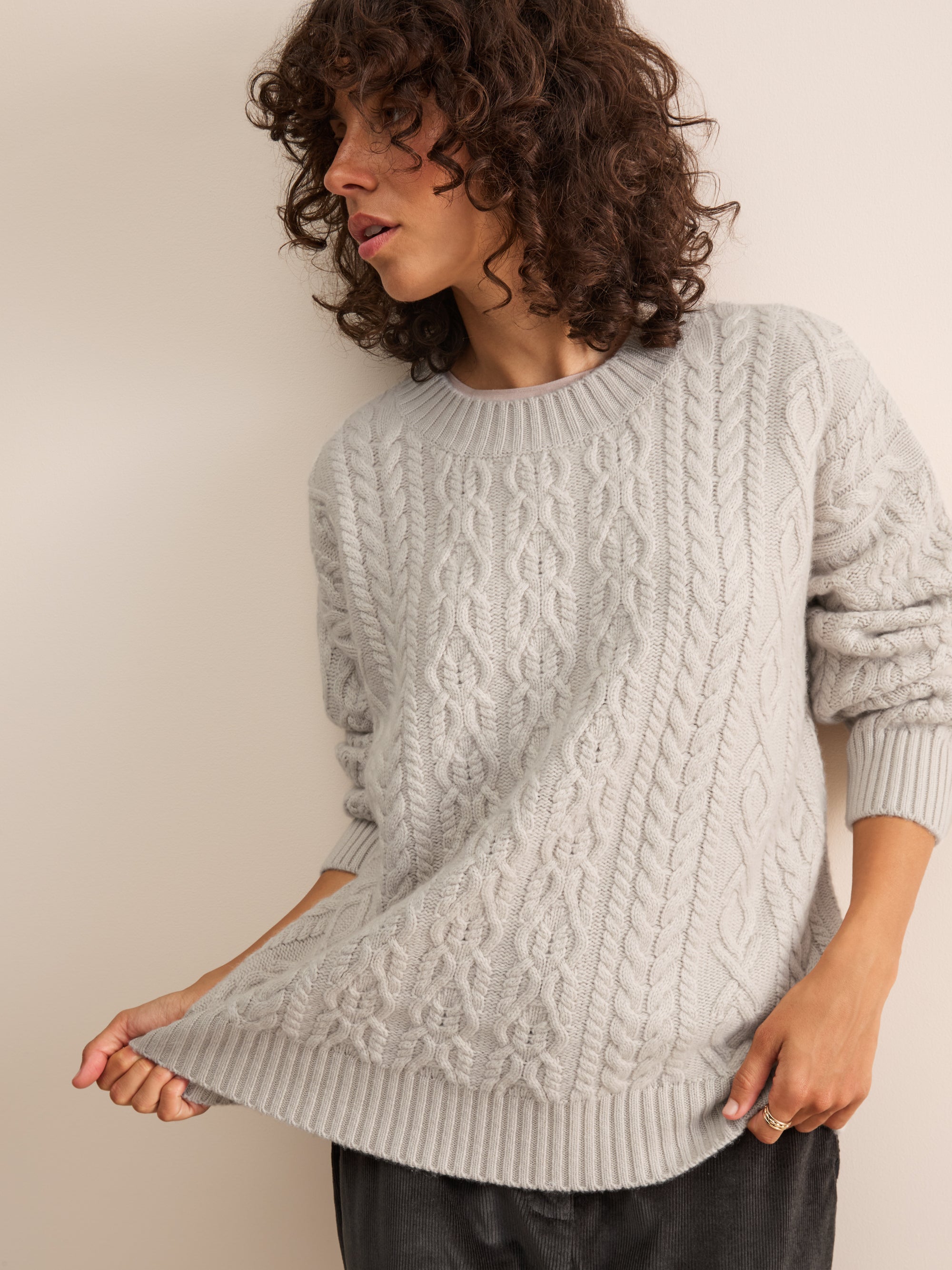 Astrid Cashmere Cable Knit Sweater Mist Gray
