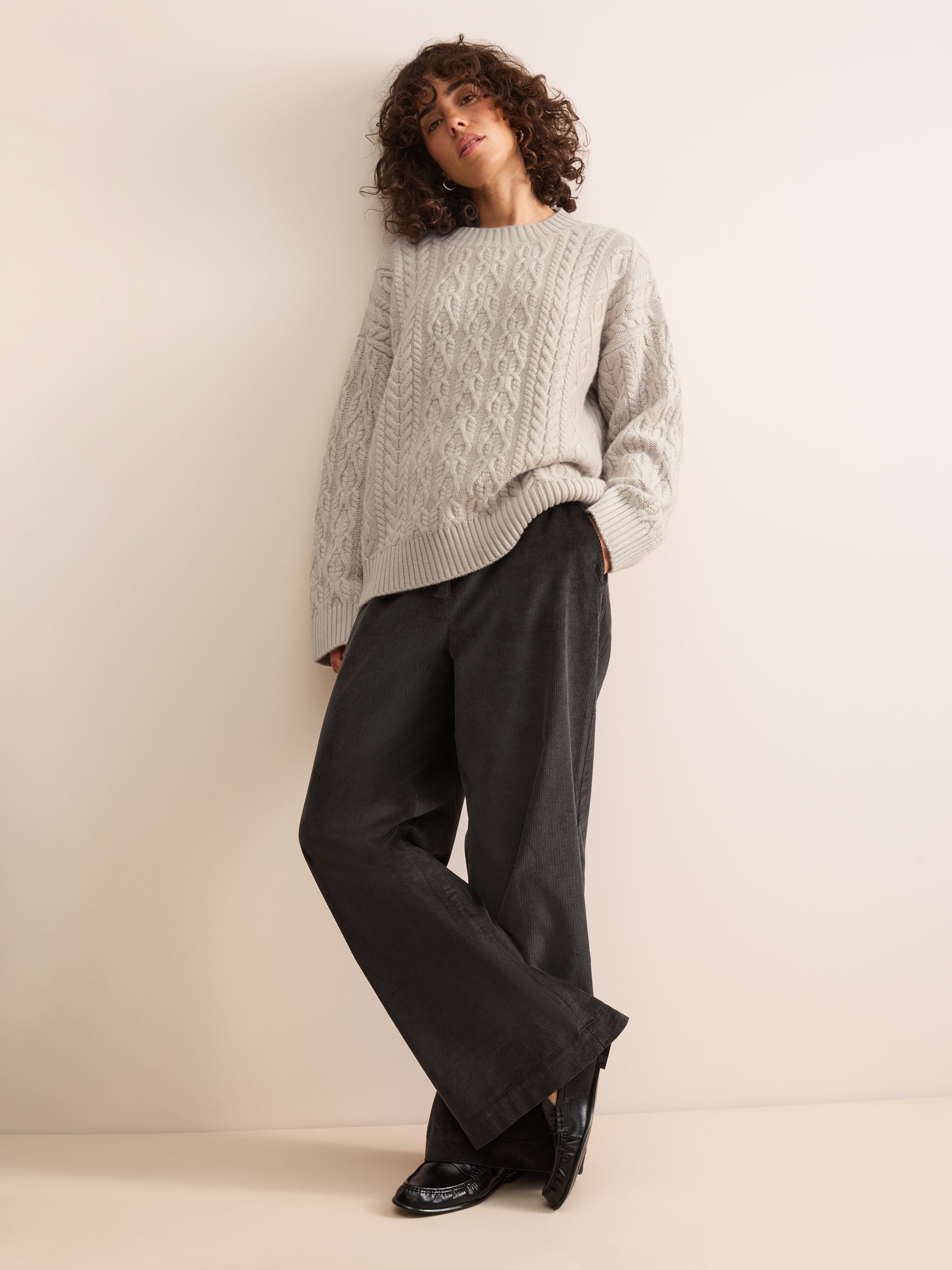 Astrid Cashmere Cable Knit Sweater Mist Gray