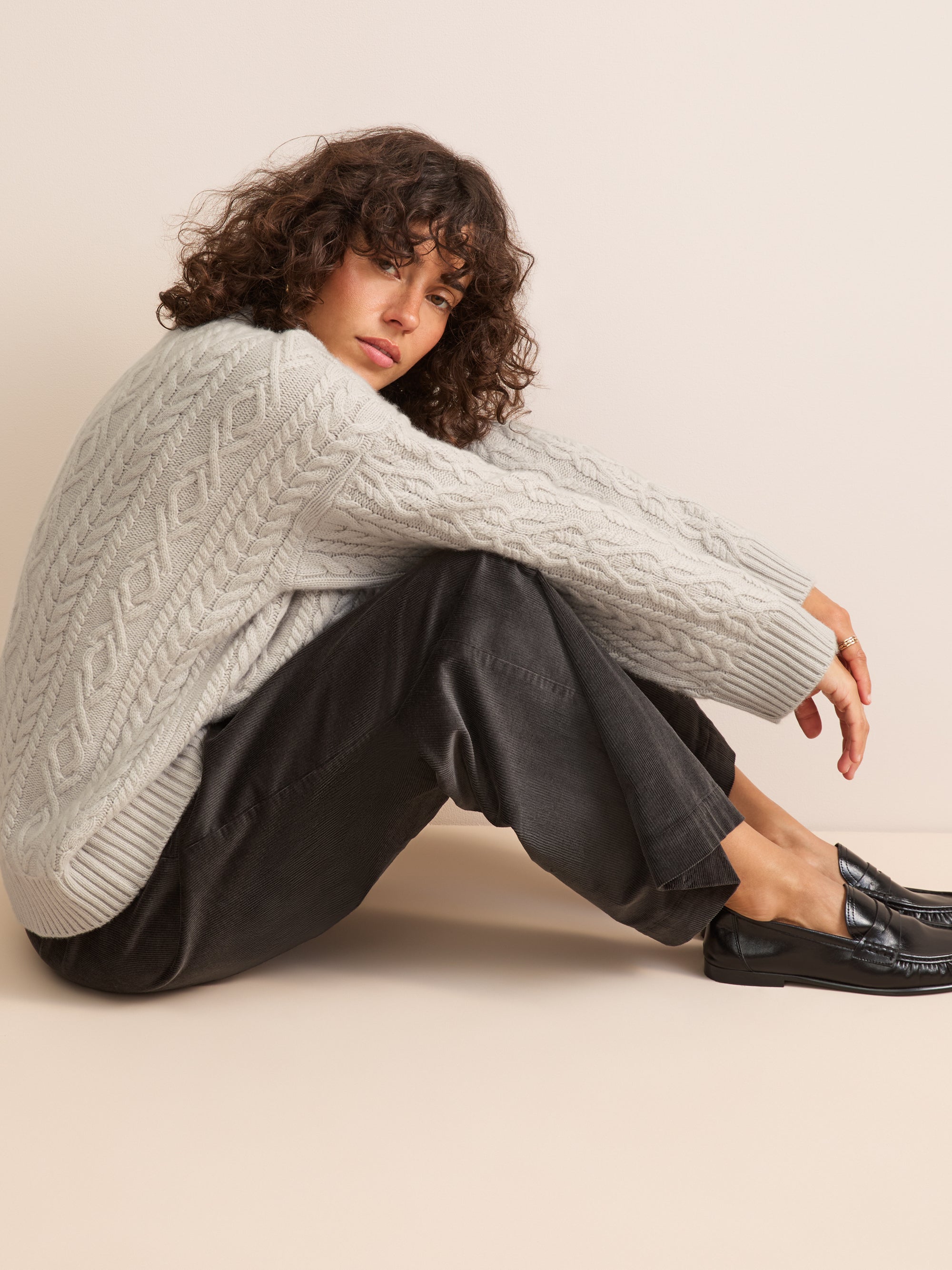 Astrid Cashmere Cable Knit Sweater Mist Gray