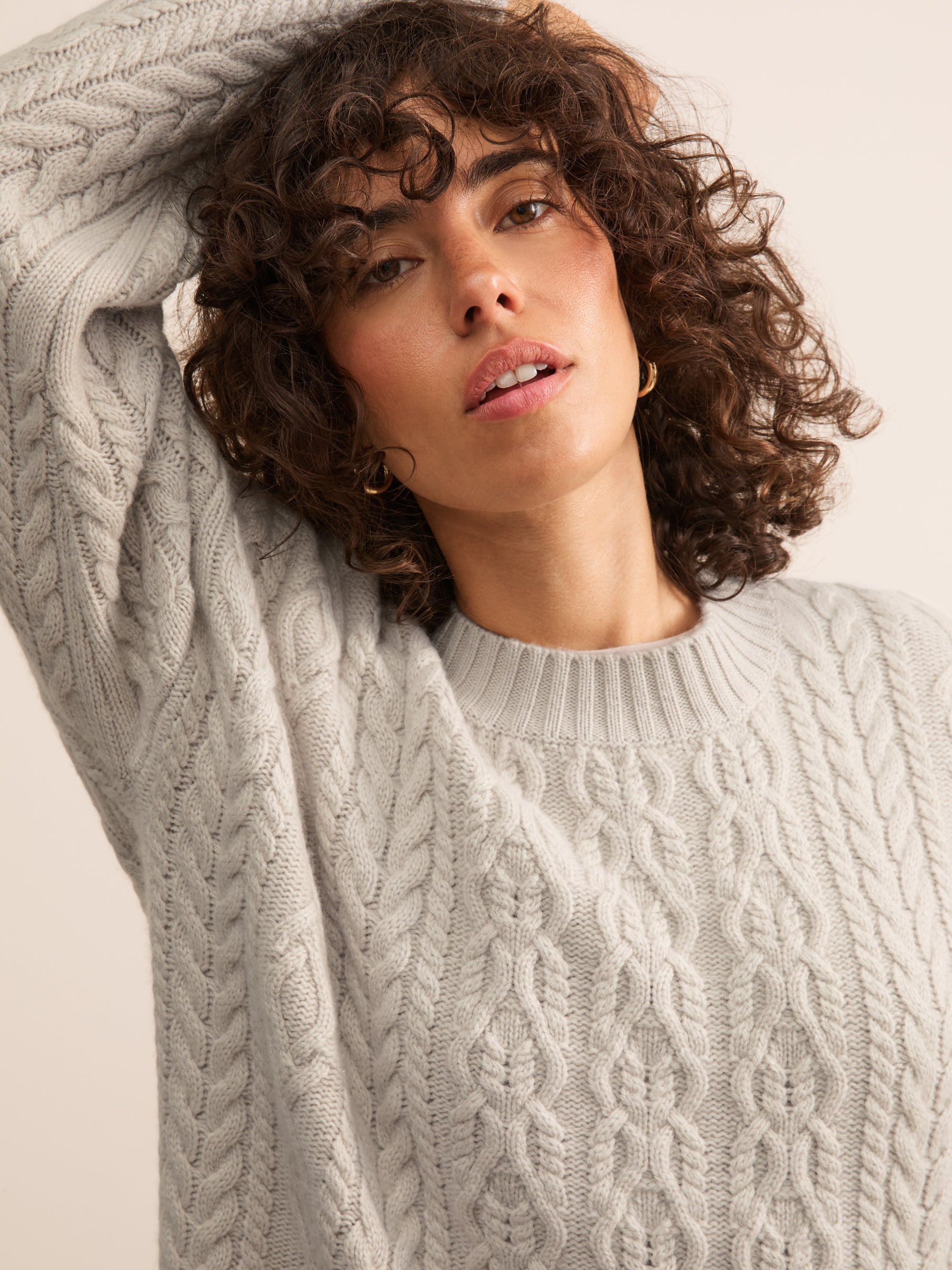Astrid Cashmere Cable Knit Sweater Mist Gray