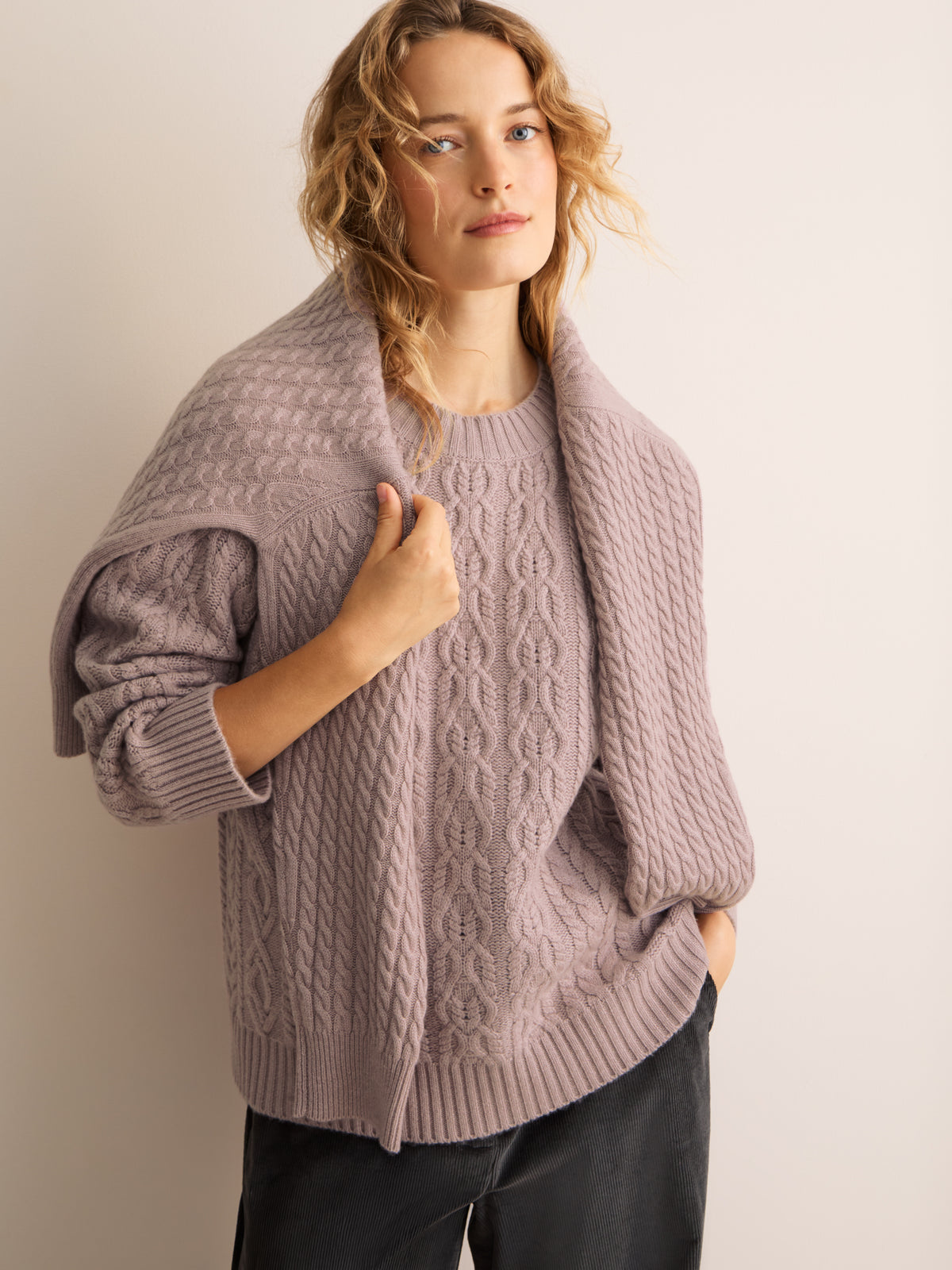 Astrid Cashmere Cable Knit Sweater Dusty Pink