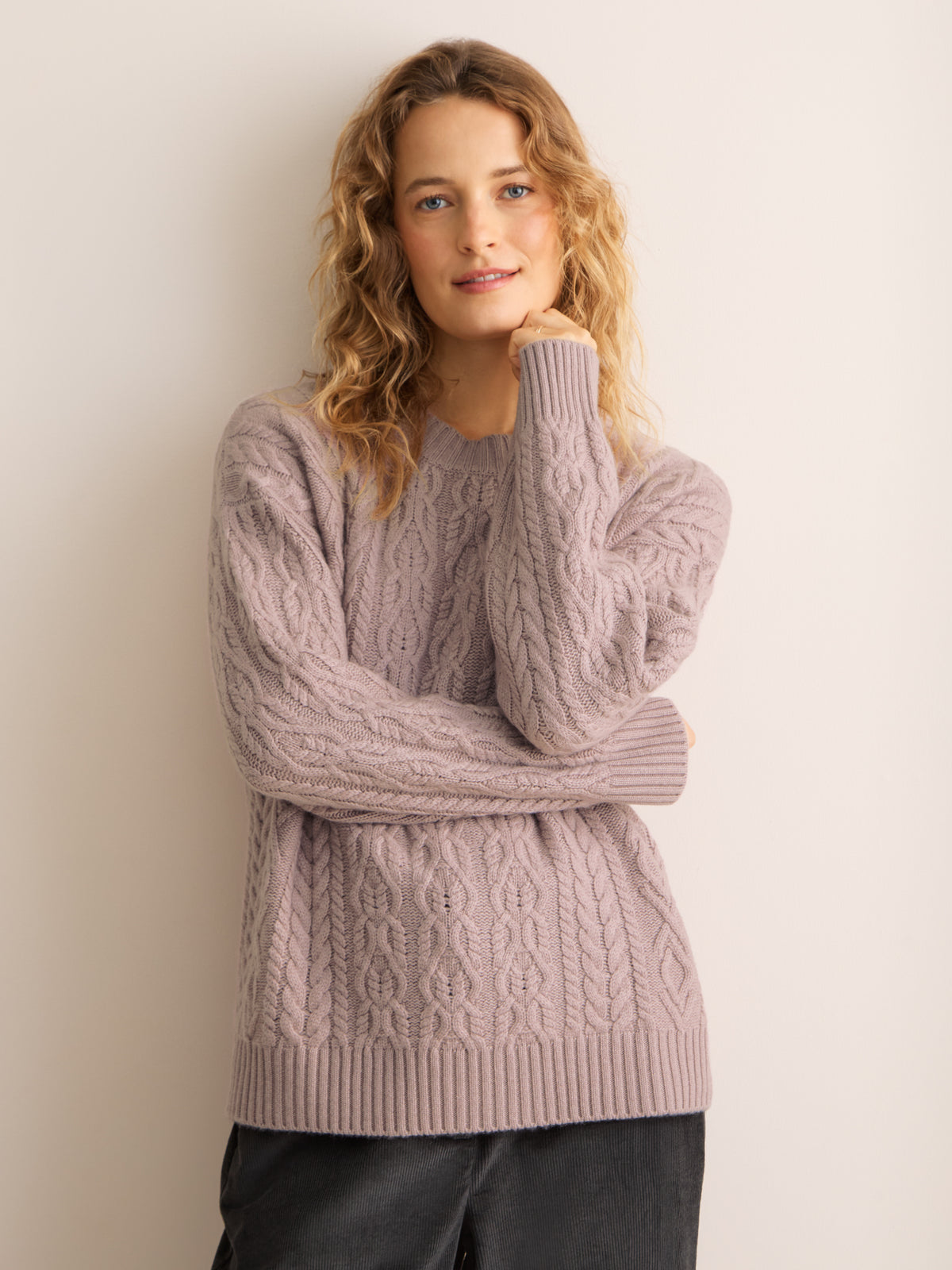 Astrid Cashmere Cable Knit Sweater Dusty Pink