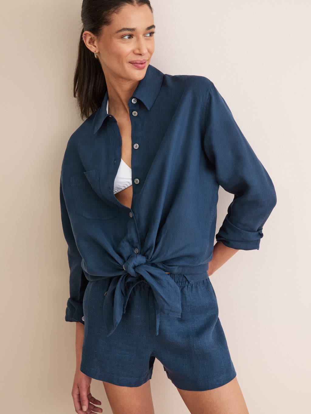 Vienna Linen Shorts Navy Blue