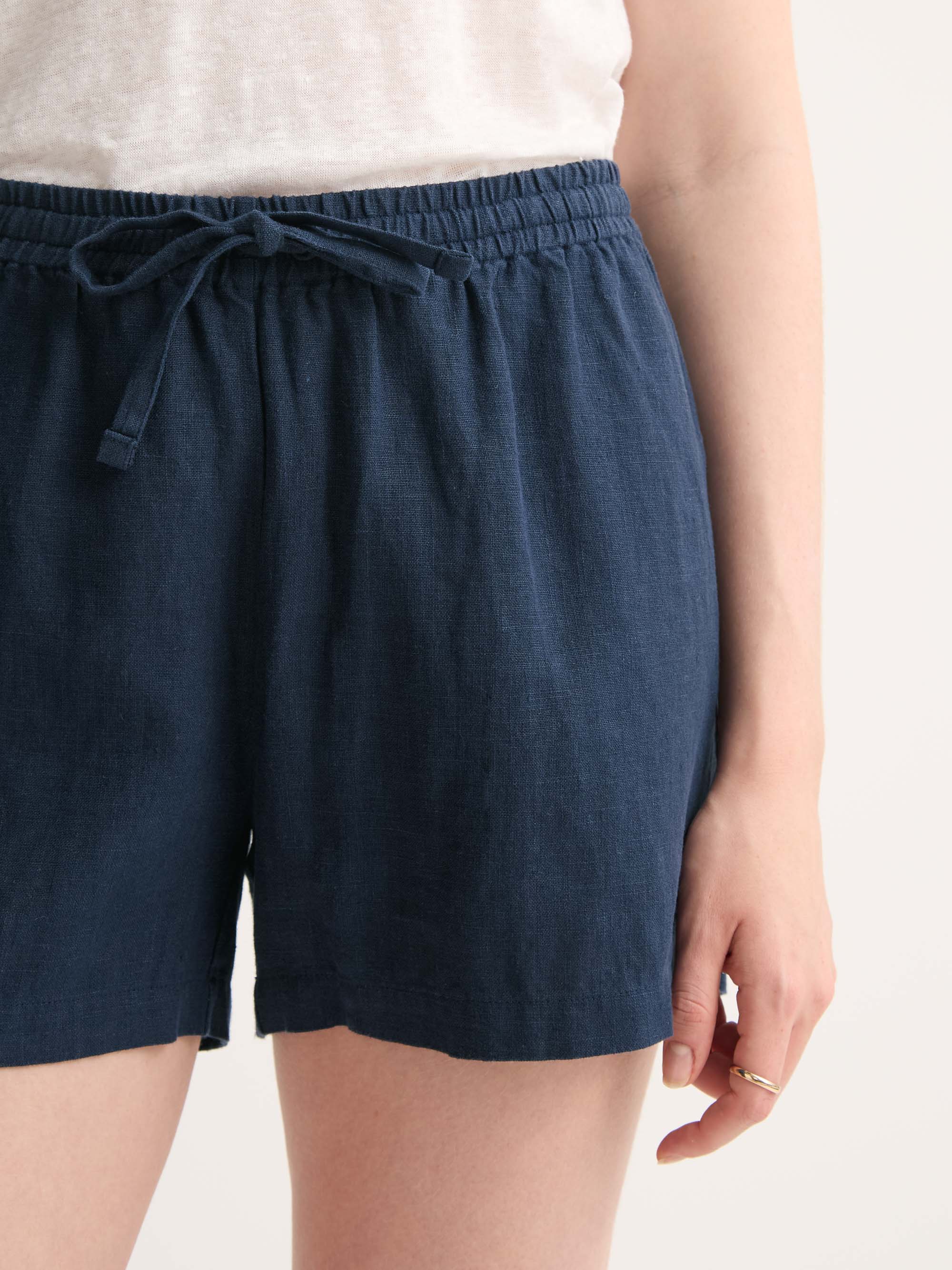 Women's Navy Linen Shorts Soft Italian Linen | Derek Rose Women's Navy Linen Shorts Soft Italian Linen | Derek Rose