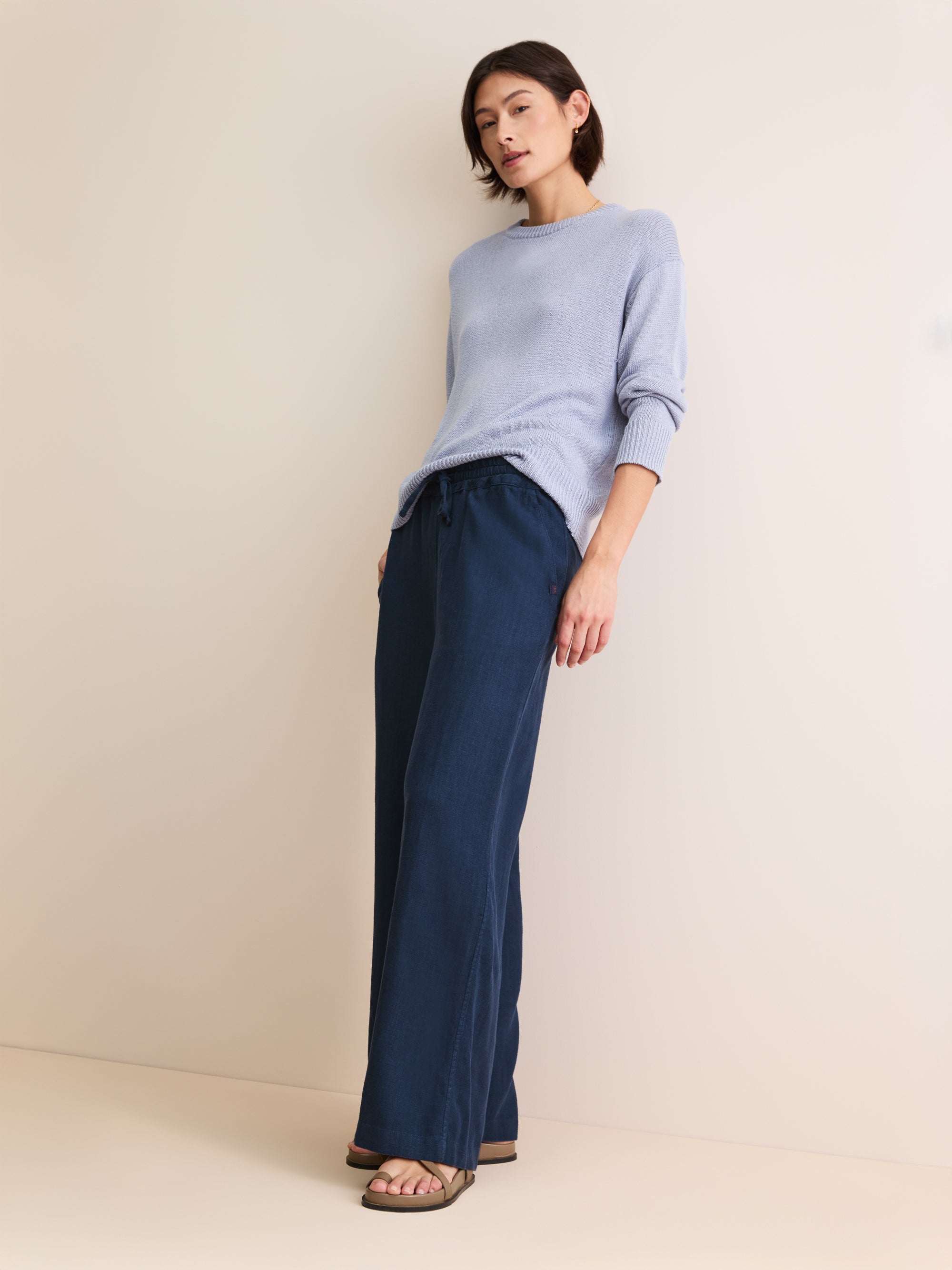 新品未使用品 gypsohila Like Me Pants navy Women's Wide Leg Trousers Sicily Linen Navy Blue | Derek Rose
