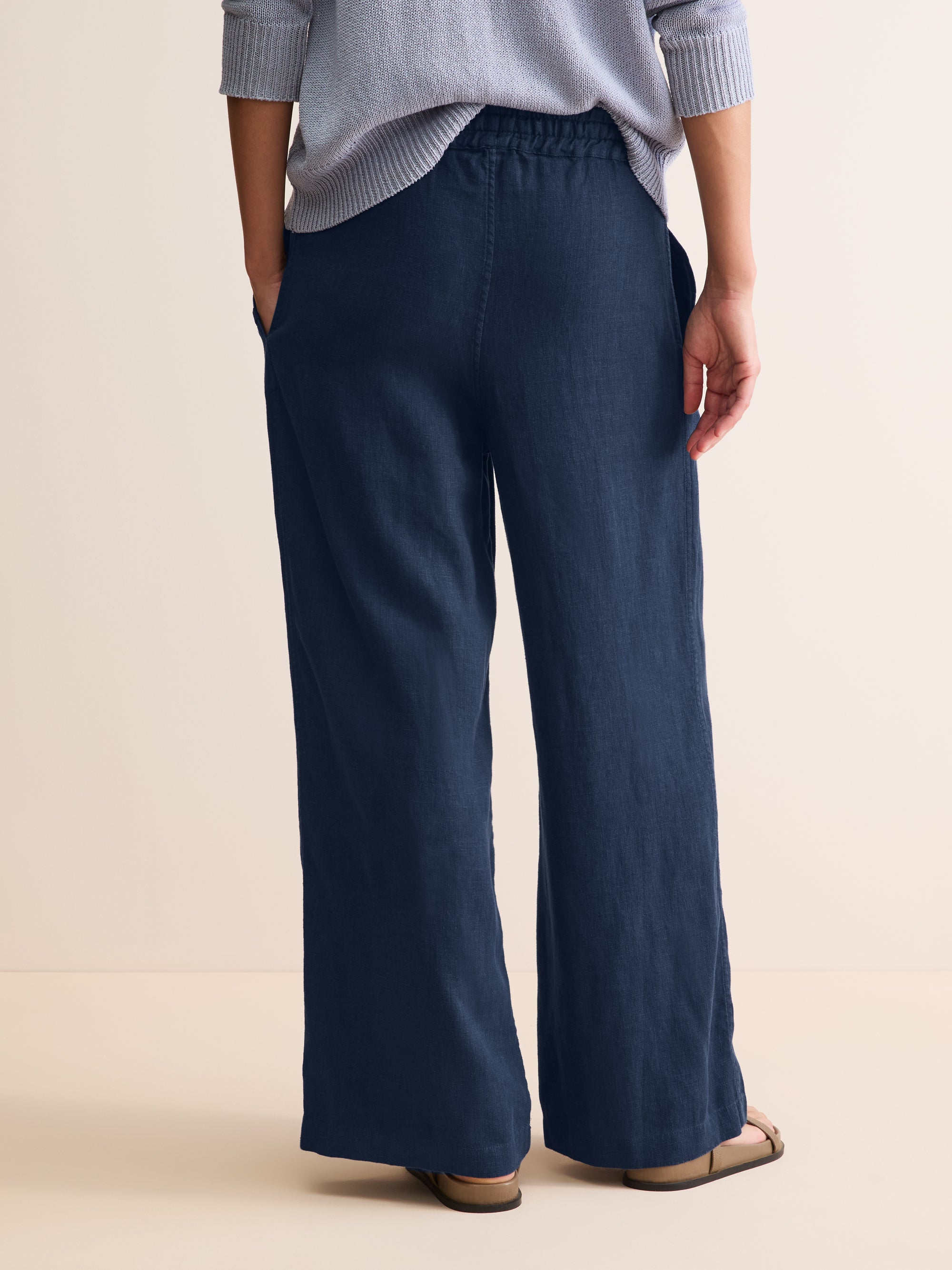 Women's Wide Leg Trousers Sicily Linen Navy Blue