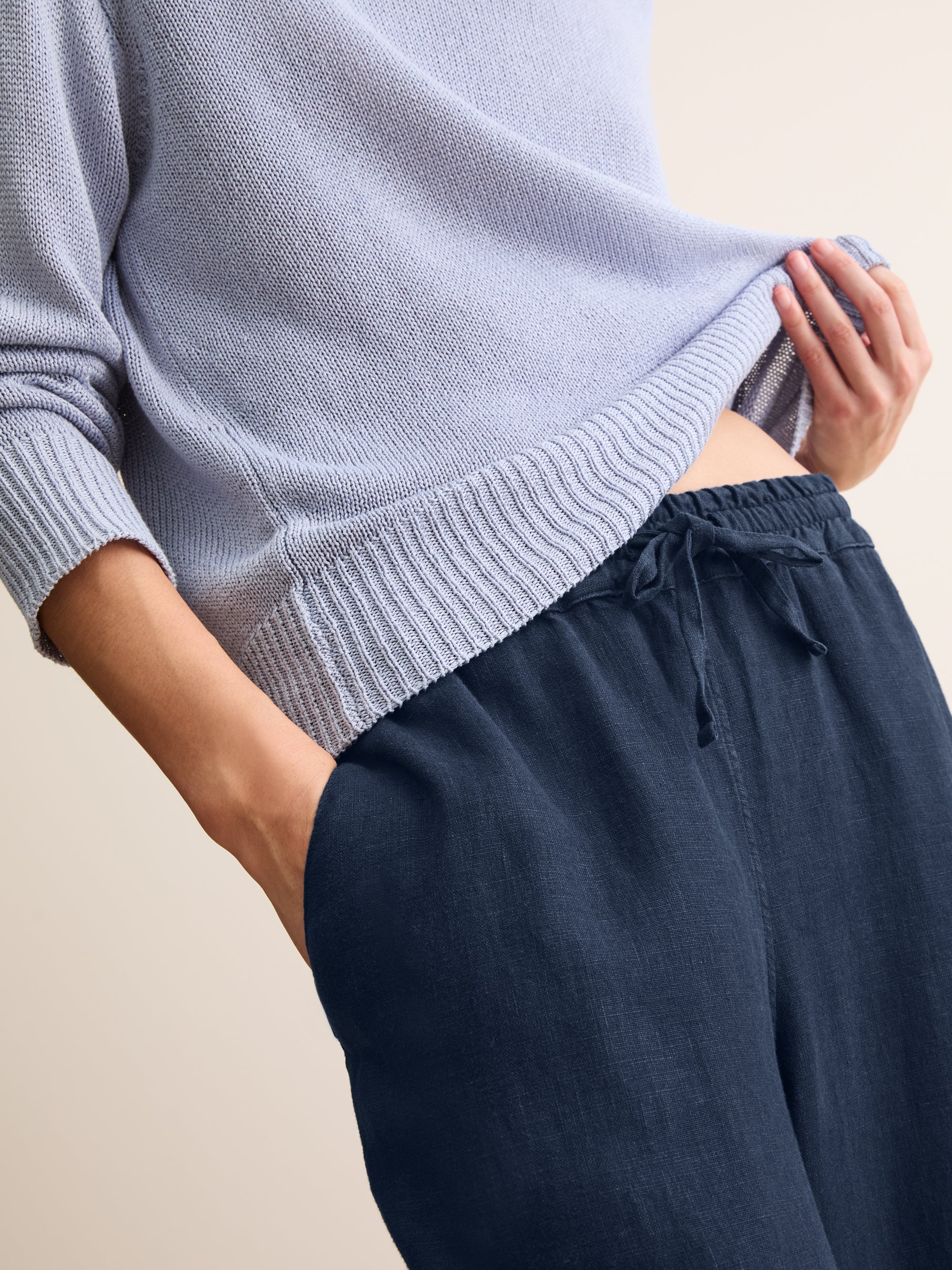 Women's Wide Leg Trousers Sicily Linen Navy Blue