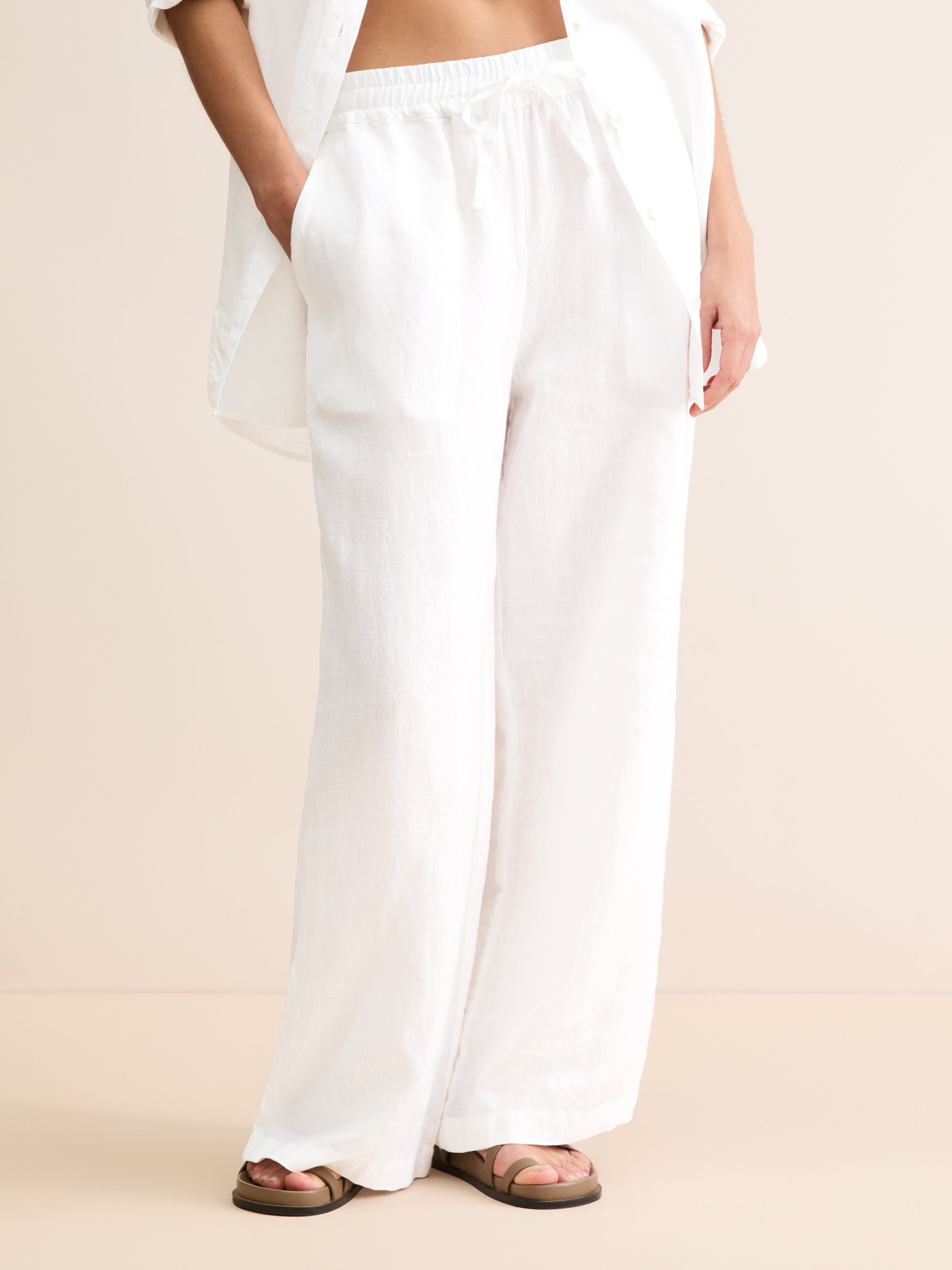 Women's Wide Leg Trousers Sicily Linen White | Derek Rose