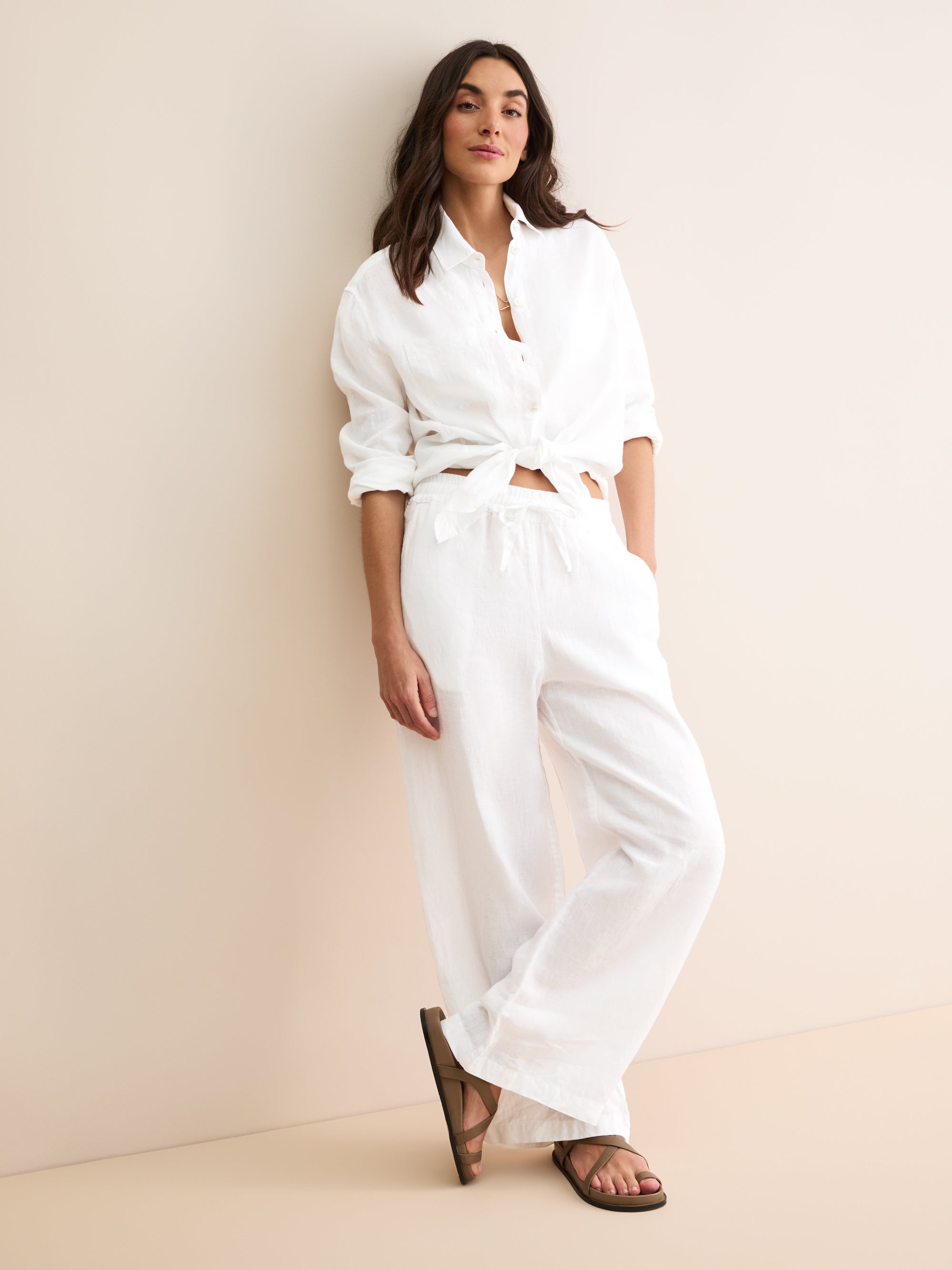 Women's Wide Leg Trousers Sicily Linen White | Derek Rose