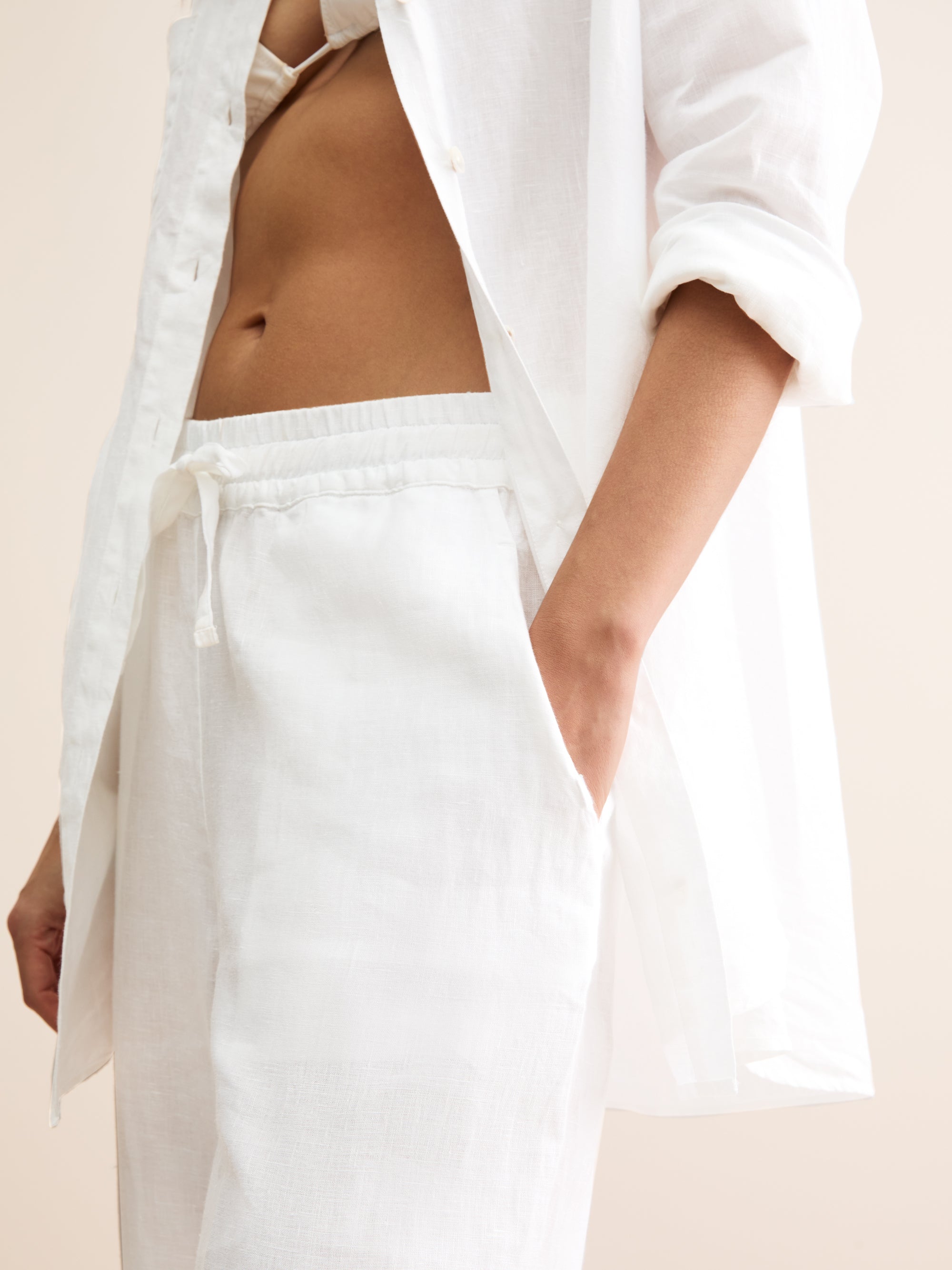 Women's Wide Leg Trousers Sicily Linen White | Derek Rose