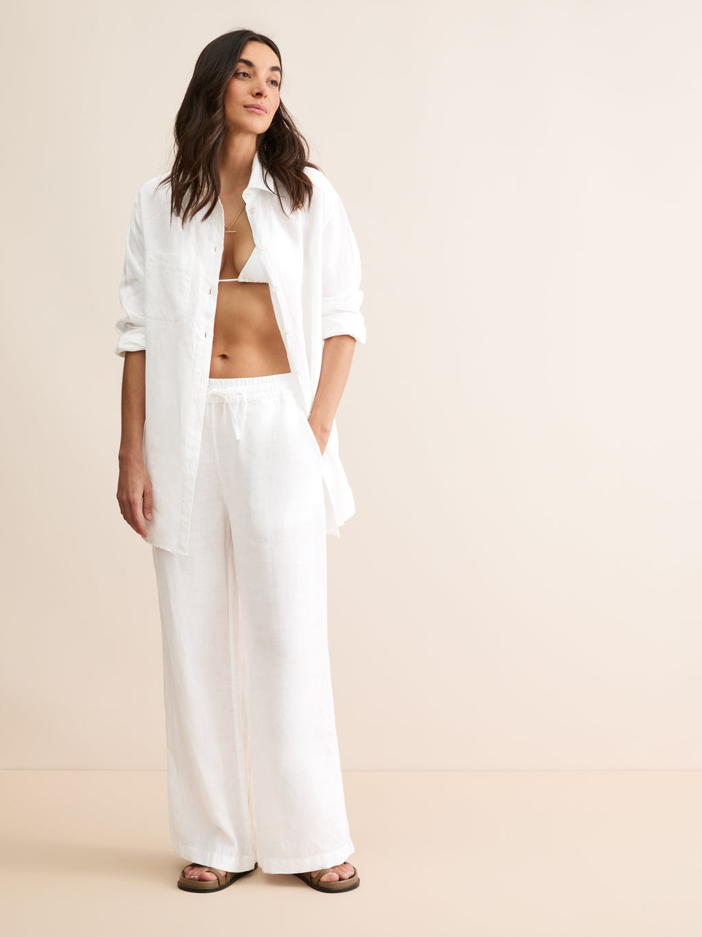 Women's Wide Leg Trousers Sicily Linen White | Derek Rose