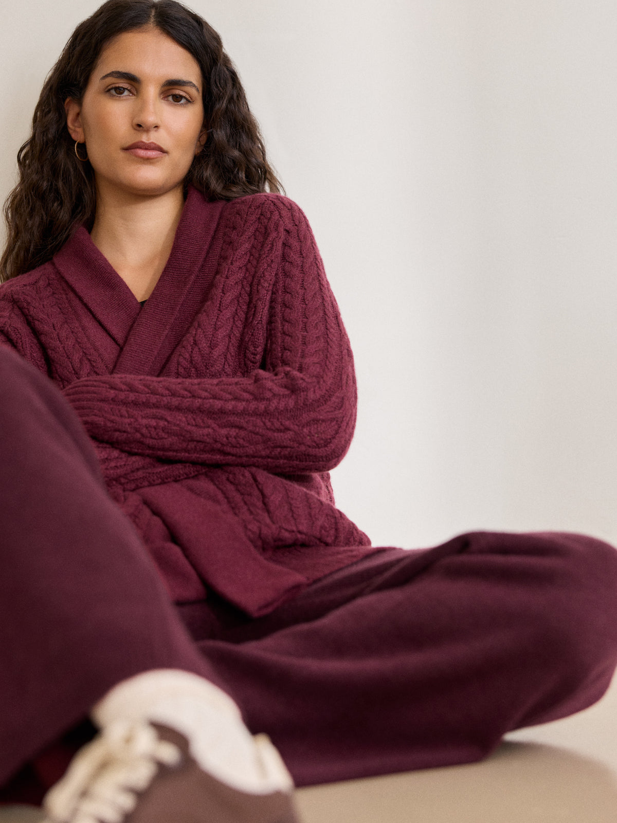 Daphne Cashmere Wide Leg Trousers Burgundy