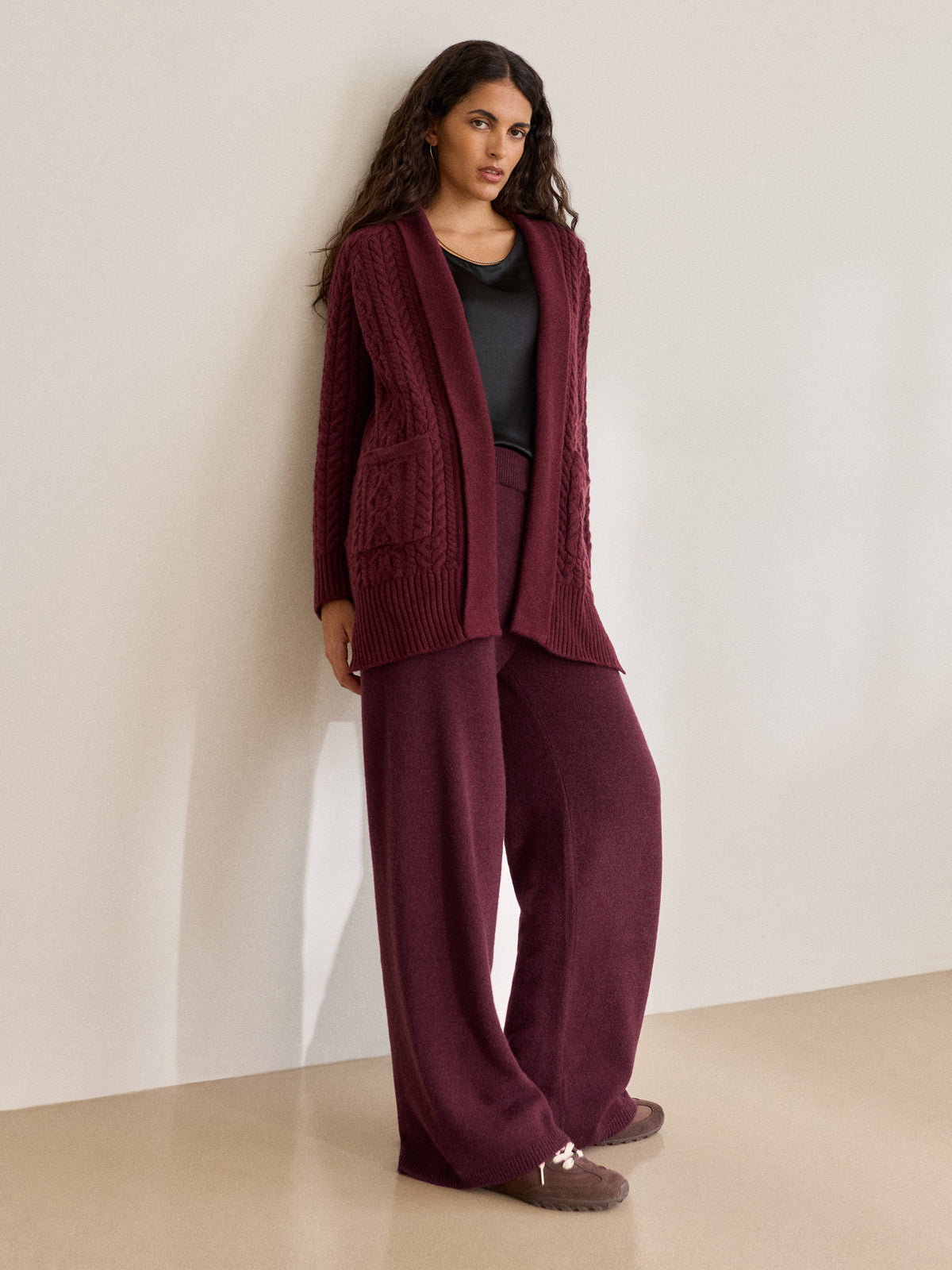 Daphne Cashmere Wide Leg Trousers Burgundy