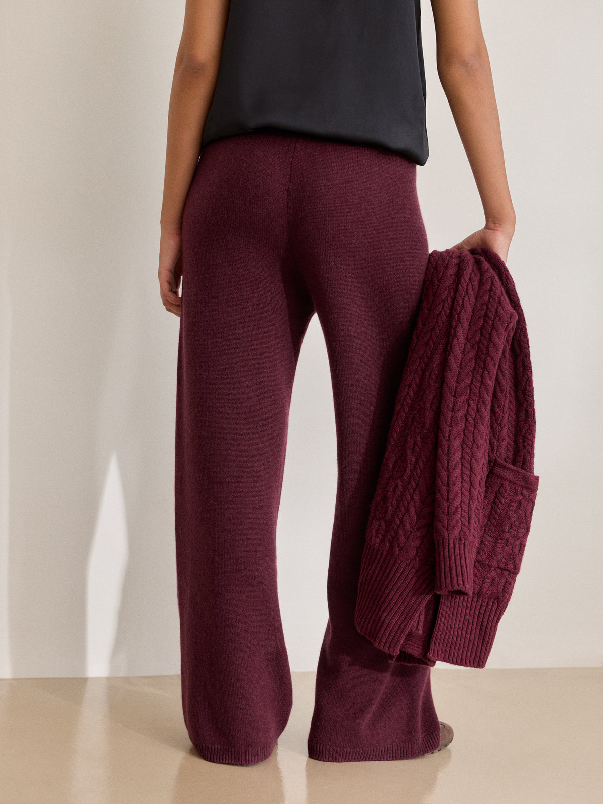 Daphne Cashmere Wide Leg Trousers Burgundy
