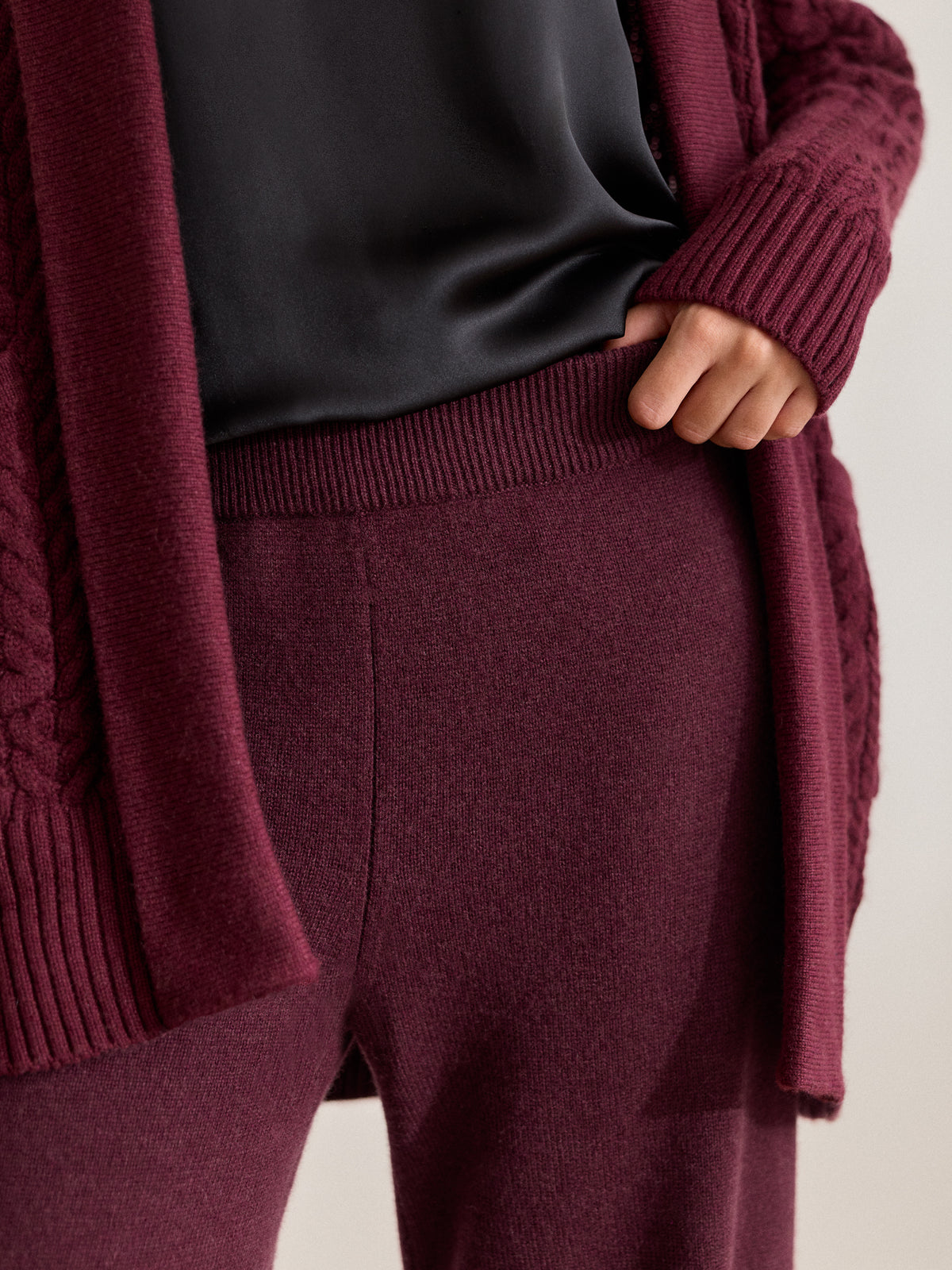 Daphne Cashmere Wide Leg Trousers Burgundy