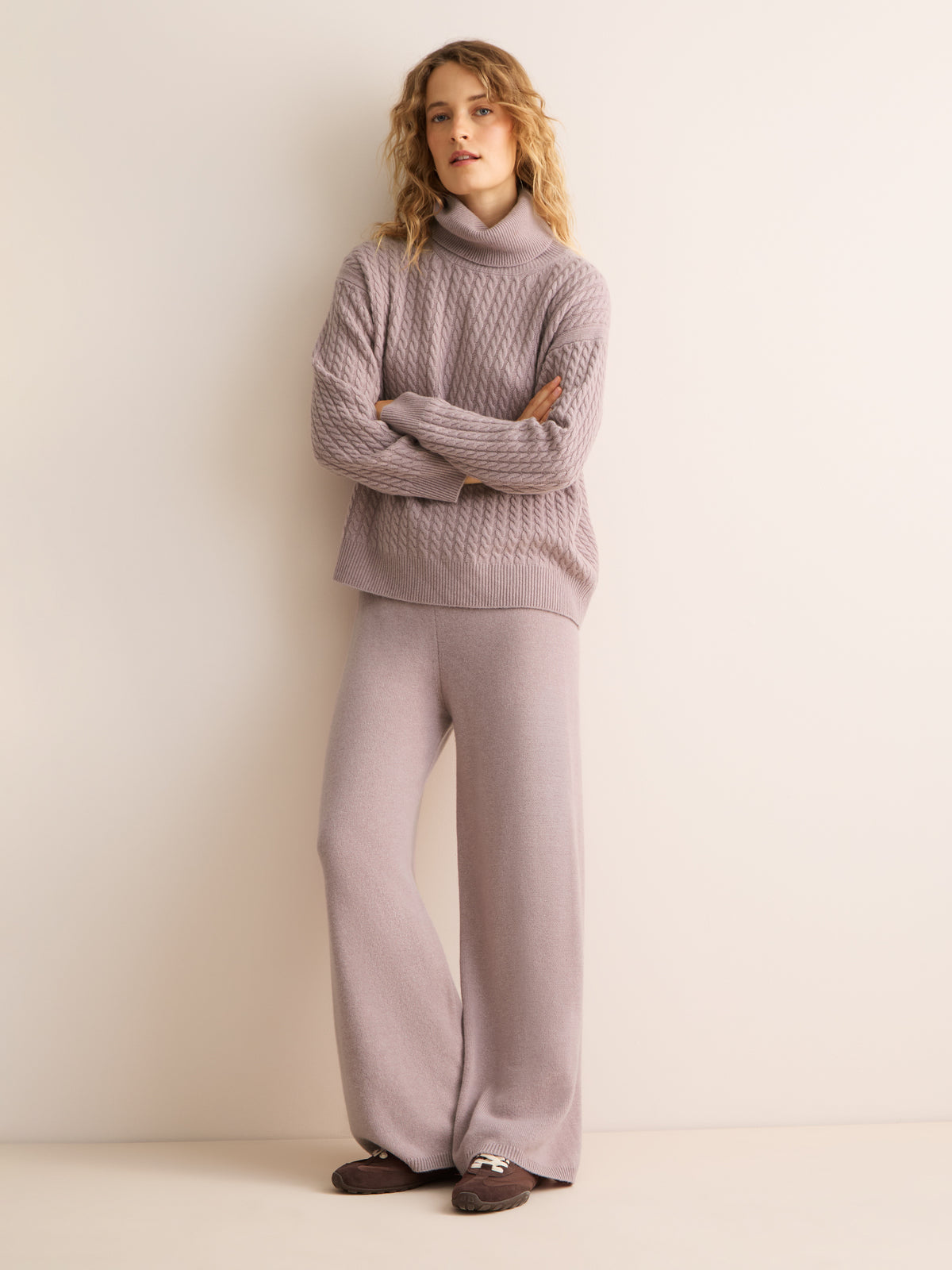 Daphne Cashmere Wide Leg Pants Dusty Pink