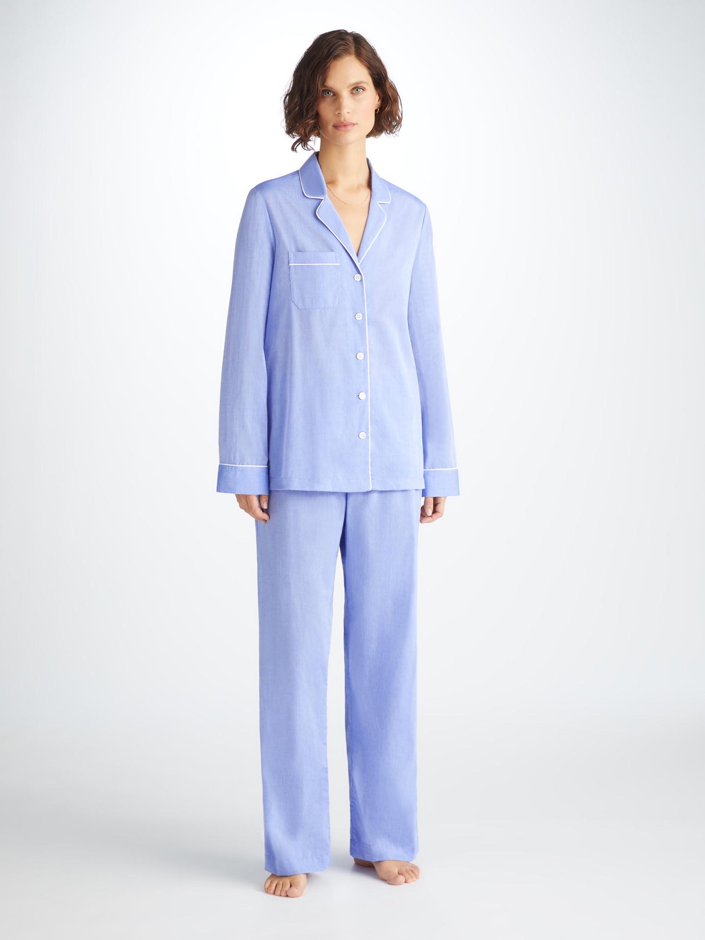 Amalfi Cotton Batiste Blue Women's Pyjamas | Derek Rose
