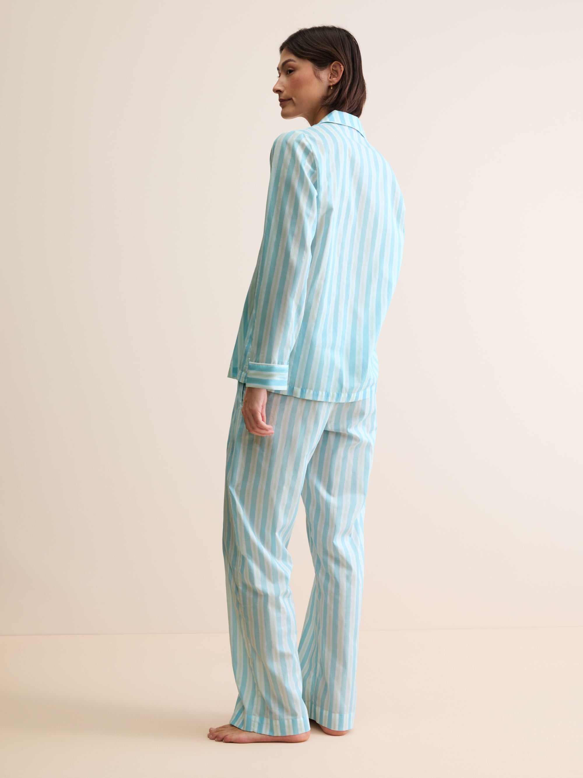 Women's Pyjamas Amalfi Cotton Batiste Aqua Blue Stripe