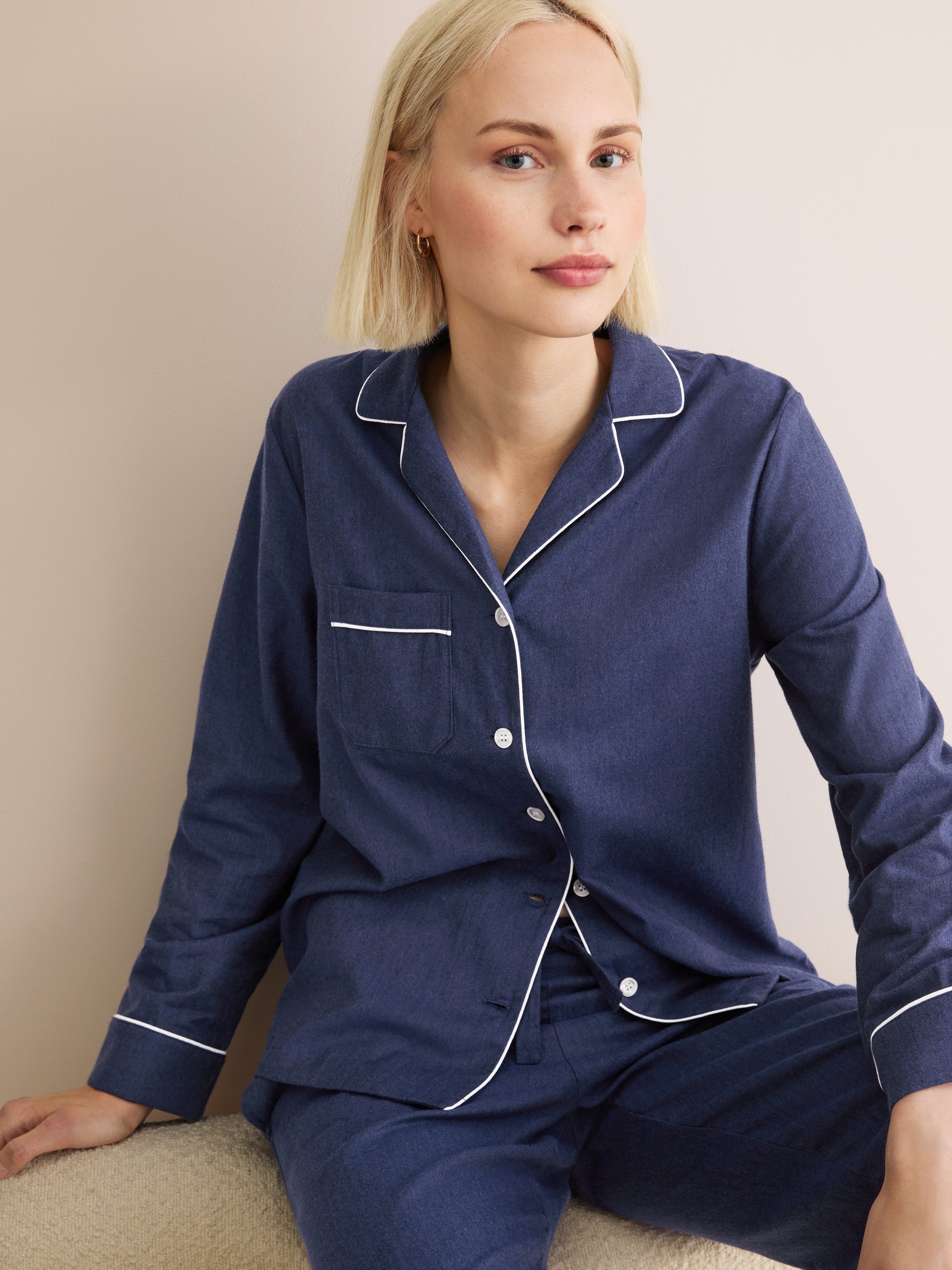 Women's Pyjamas Balmoral 3 Brushed Cotton Navy