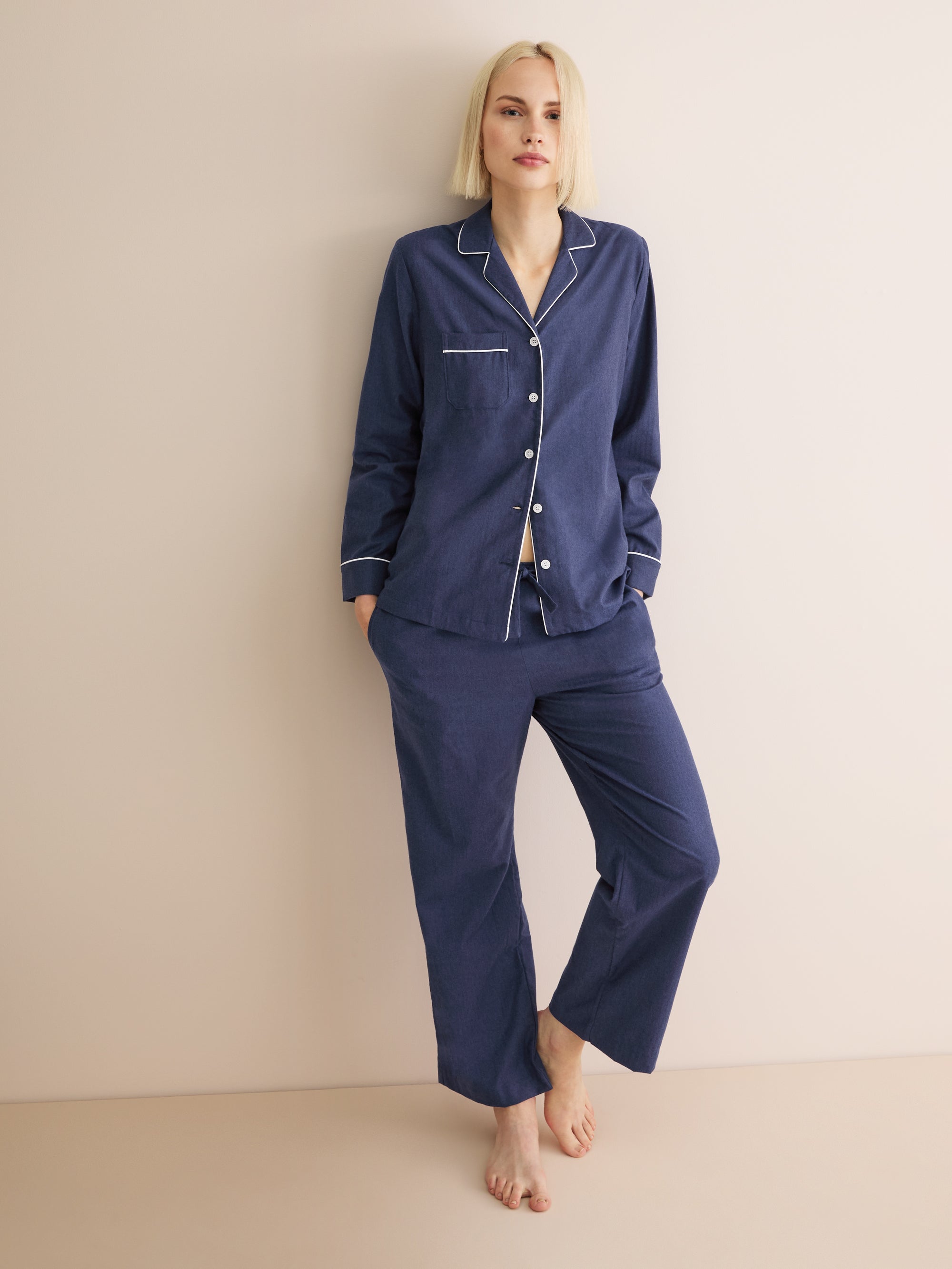 Women's Pyjamas Balmoral 3 Brushed Cotton Navy