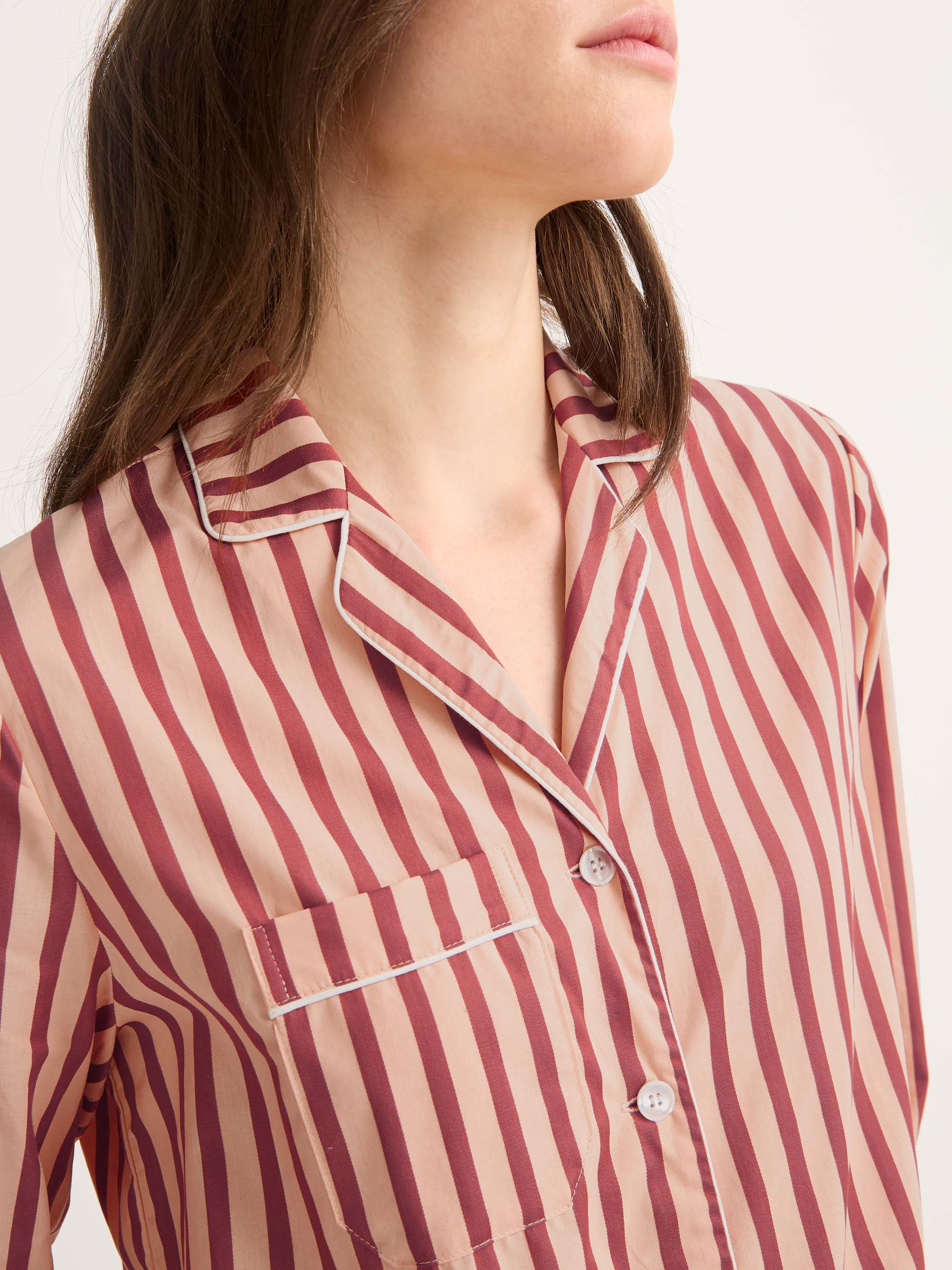 Women's Pyjamas Capri Cotton Batiste Red & Peach Stripe
