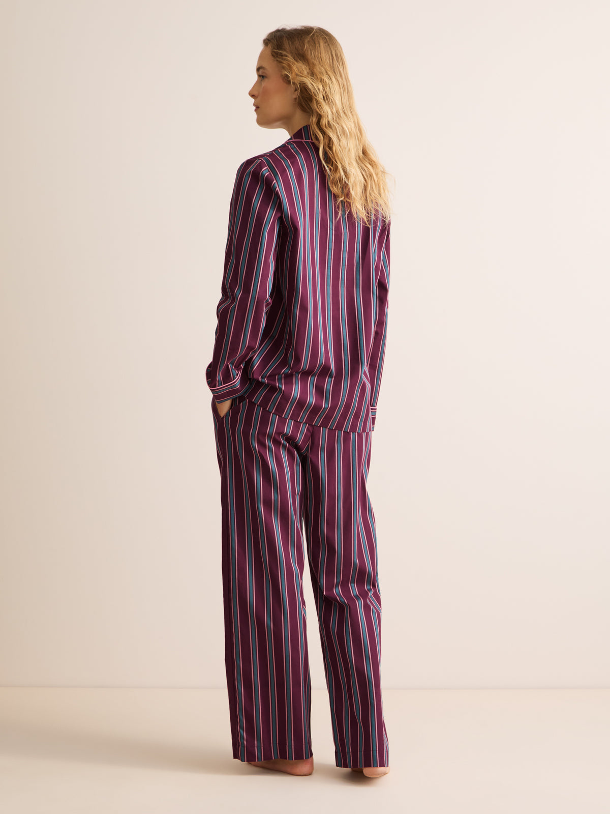 Capri Cotton Batiste Pajamas Wine & Teal Stripe