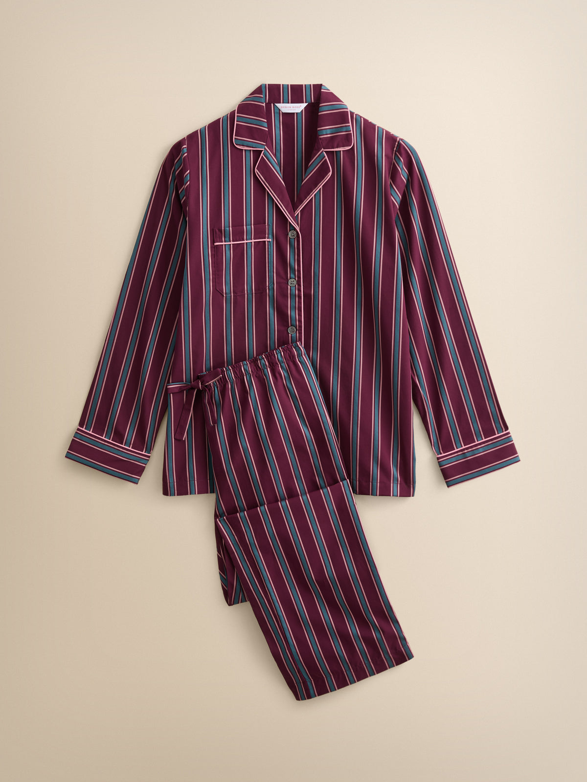 Capri Cotton Batiste Pajamas Wine & Teal Stripe