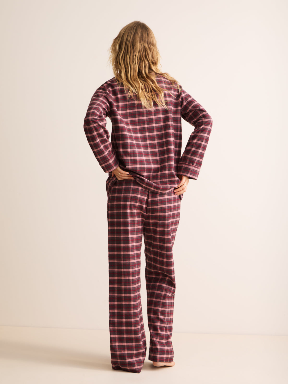 Kelburn Brushed Cotton Pajamas Charcoal & Pink Check