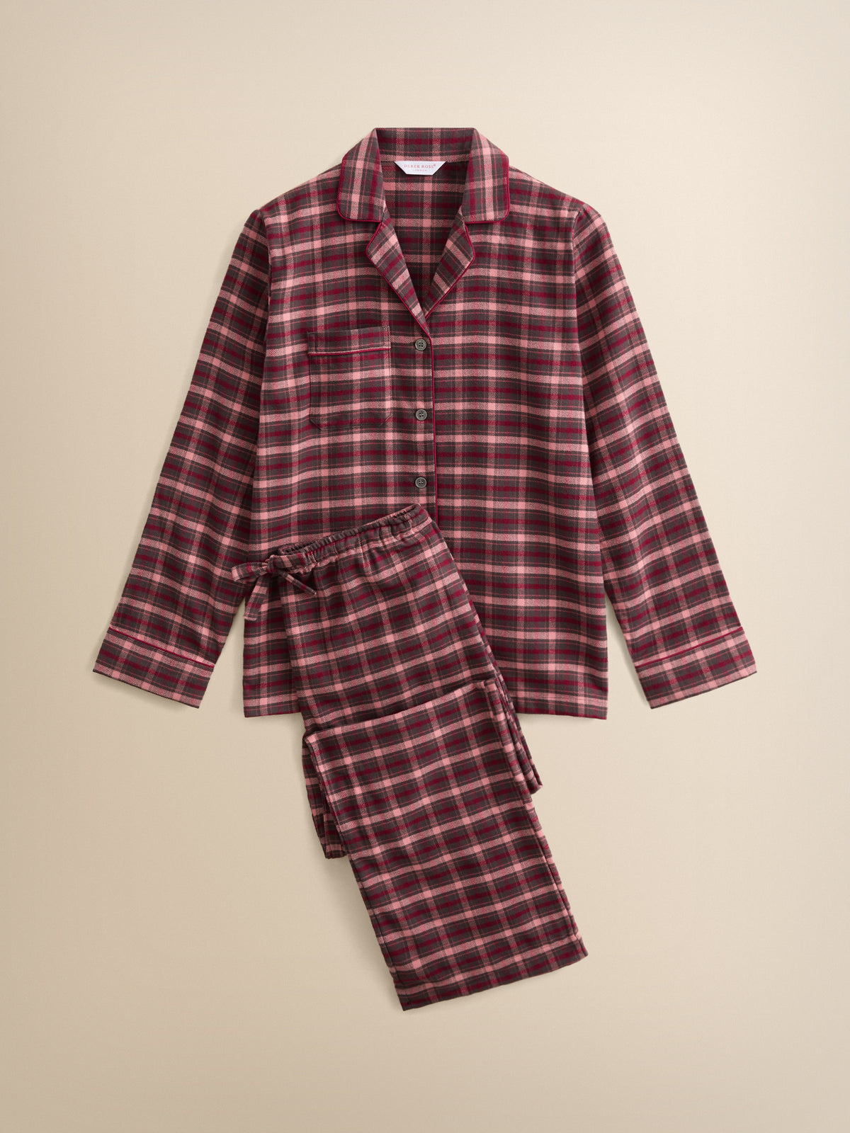 Kelburn Brushed Cotton Pajamas Charcoal & Pink Check
