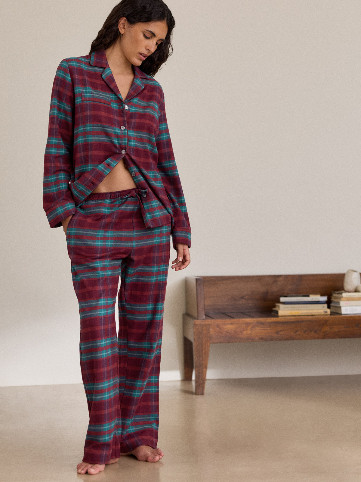 Kelburn Brushed Cotton Pyjamas Burgundy & Teal Check